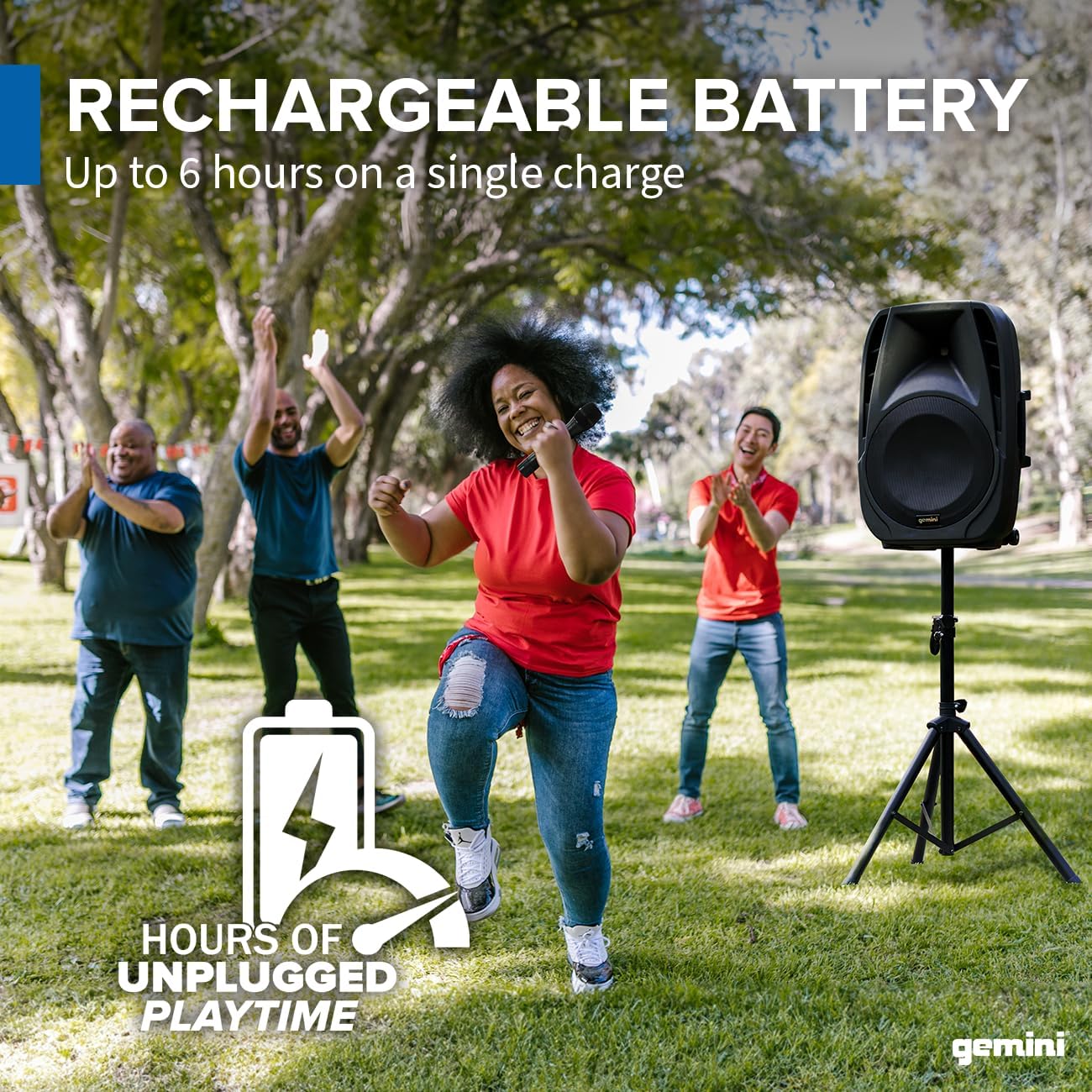 Gemini Indoor/Outdoor Battery Powered Loudspeaker System, Bluetooth, 800 Watts, Black - Image 4