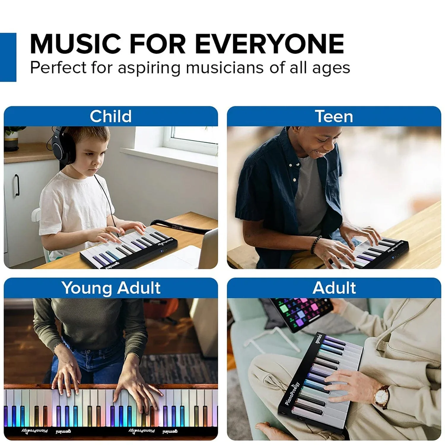 Gemini GPP-101 PianoProdigy Expandable 24-Key Bluetooth MIDI Learning Keyboard with Light-up Keys - Image 5