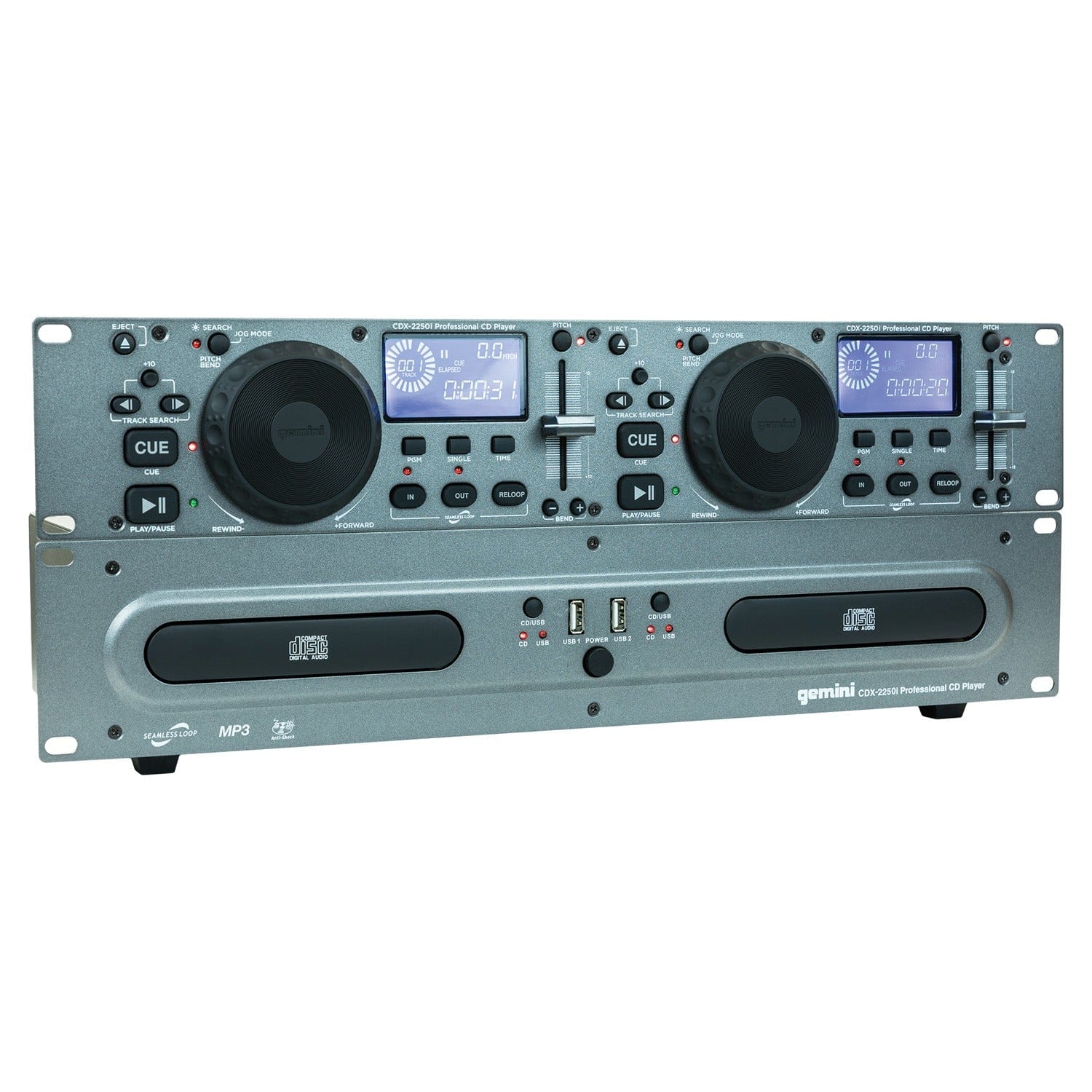Gemini Professional 2U Dual CD/USB Player, Silver, CDX-2250i - Image 3