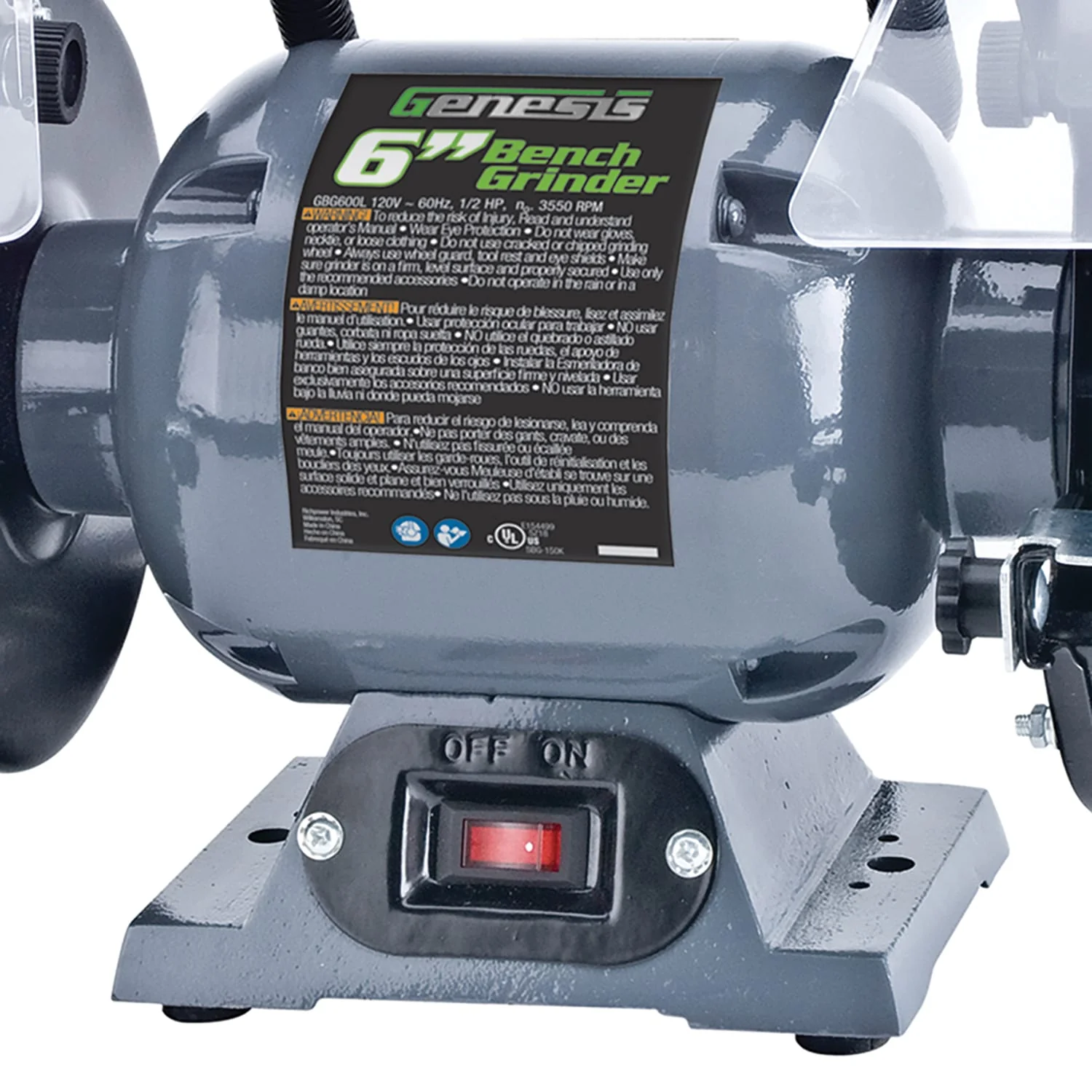 Genesis 1/2-HP 6-In. Bench Grinder with Lights and Eye Shields - Image 3