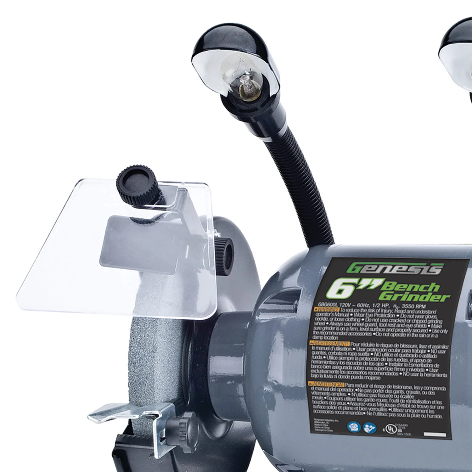 Genesis 1/2-HP 6-In. Bench Grinder with Lights and Eye Shields - Image 4