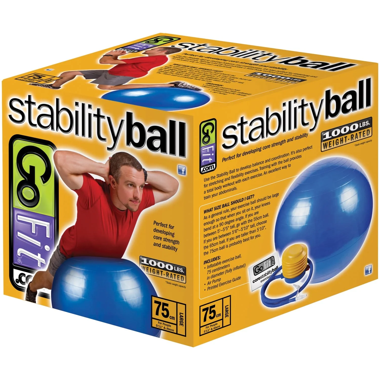 GoFit Stability Ball with Pump, 75cm, Blue - Image 3
