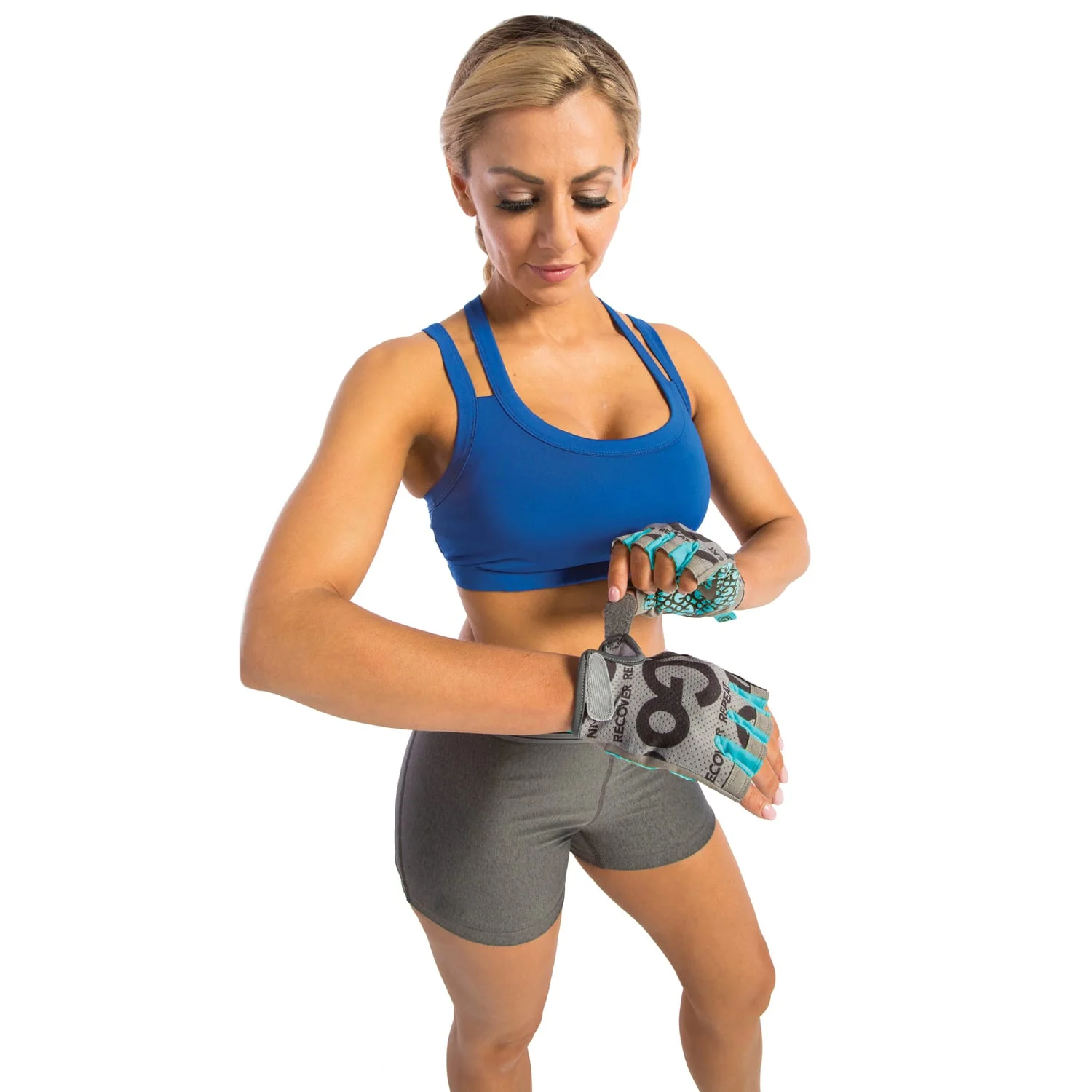 GoFit Women's Pro Trainer Gloves with Padded Go-Tac Palm, Small, Teal - Image 3