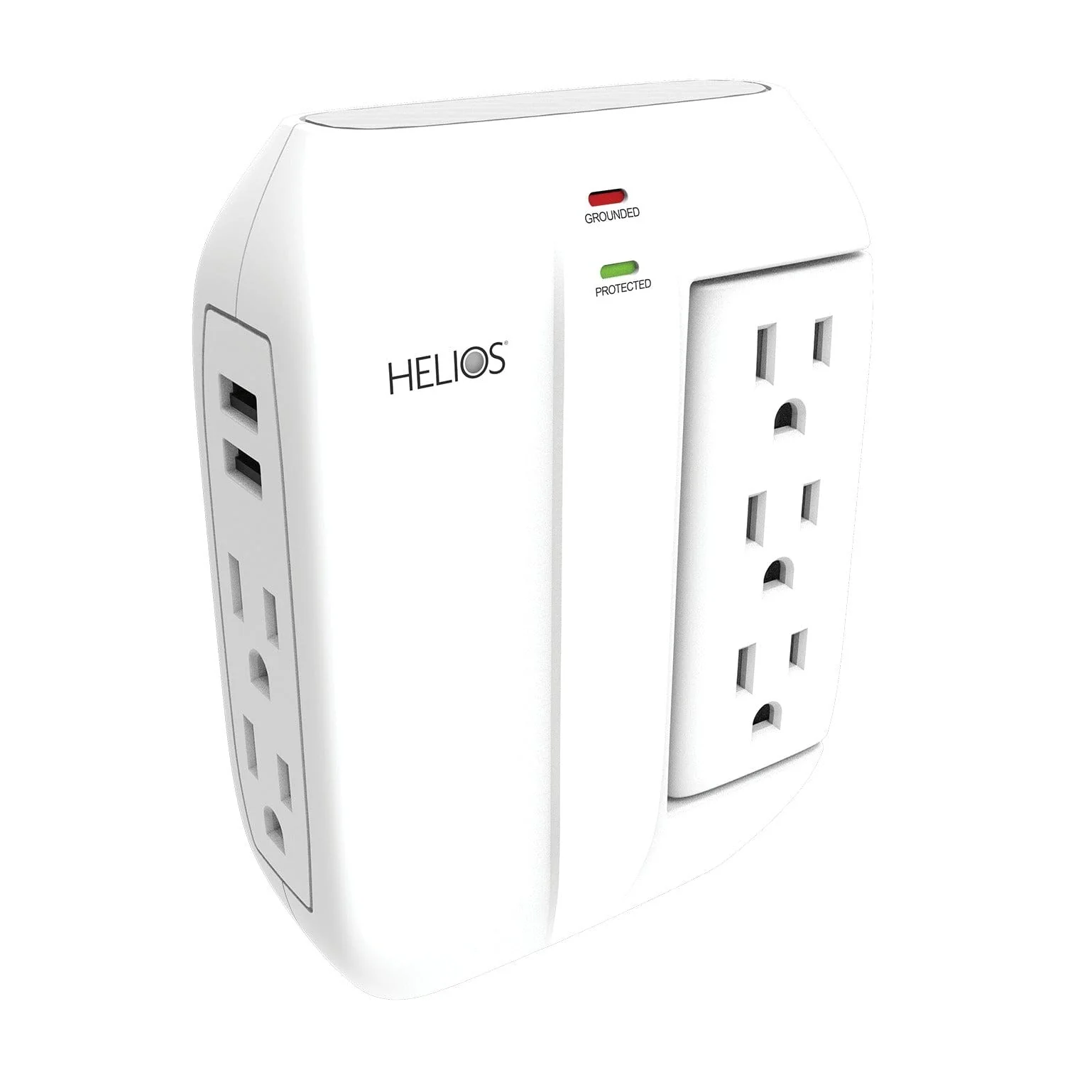 Helios 3-AC Swiveling Outlet, 2-AC Fixed Outlet, and 2-USB Port 450-Joules Surge Protector Wall Tap, AS-HP-5R - Image 2