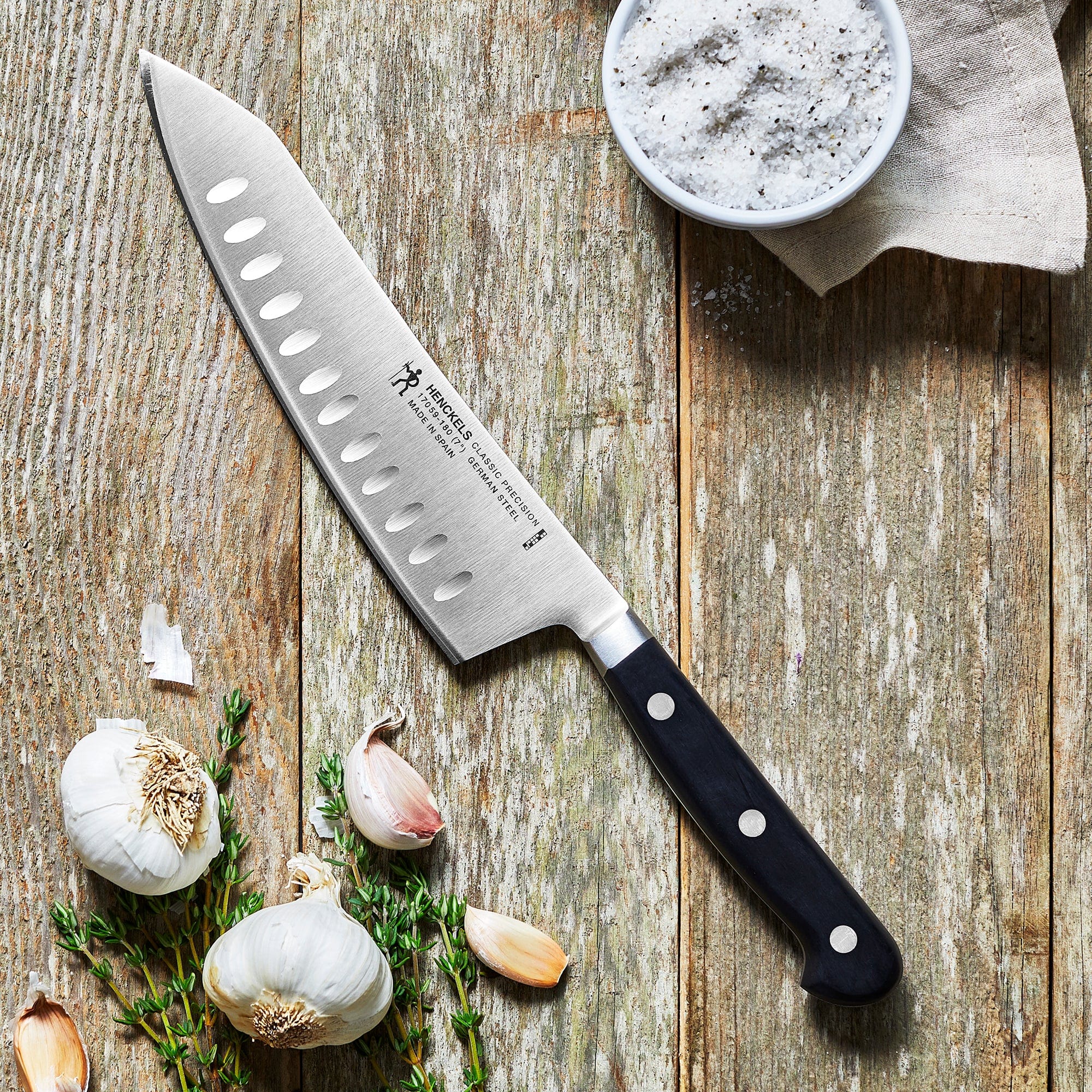 Henckels Classic Precision 7-inch Hollow Edge Rocking Santoku Knife - Image 3