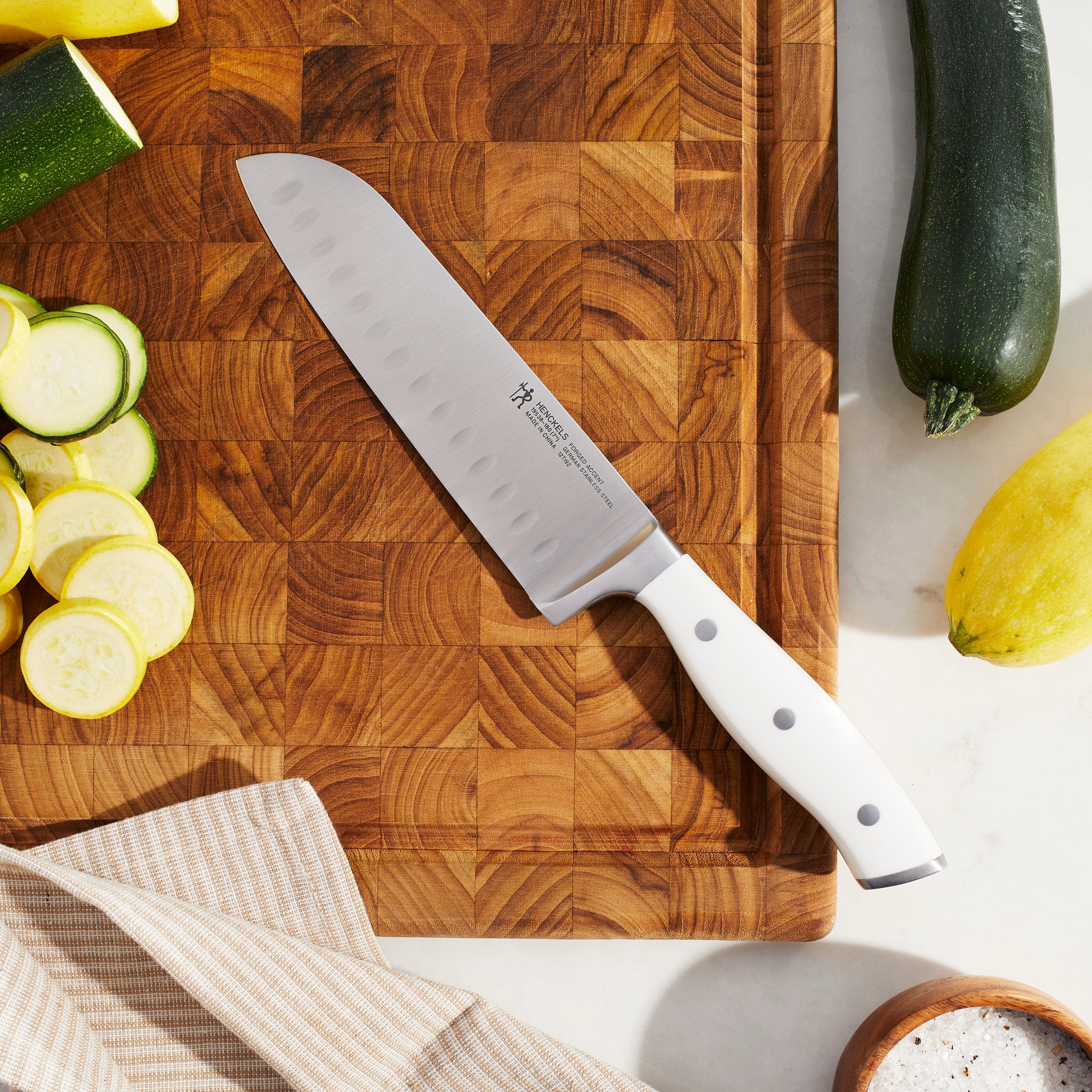 Henckels Forged Accent 7-inch Hollow Edge Santoku Knife - White Handle - Image 2