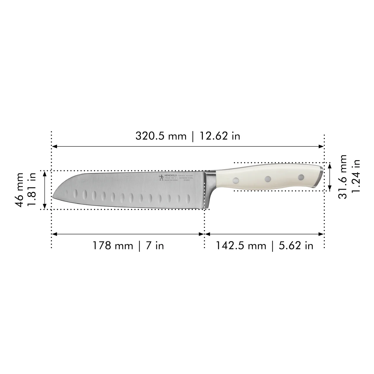 Henckels Forged Accent 7-inch Hollow Edge Santoku Knife - White Handle - Image 3