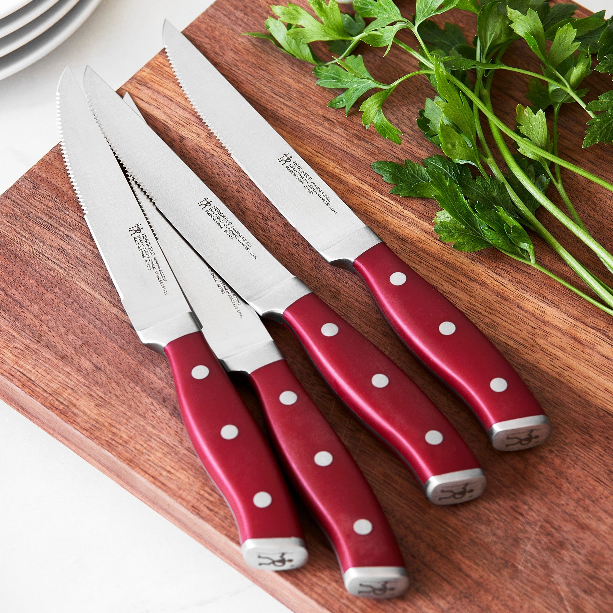 Henckels Forged Accent Set of 4 Steak Knife Set, Red, German Engineered - Image 2