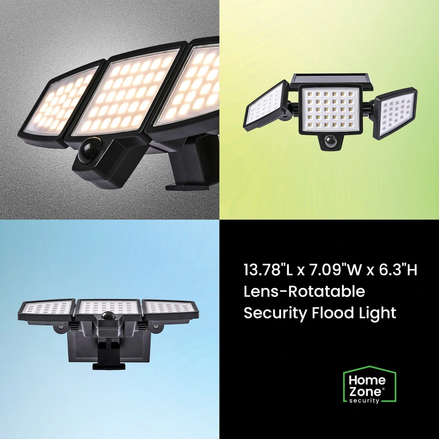 Home Zone Security 1000-Lumen Triple-Head Outdoor Solar LED Motion-Sensor Security Lights, 2 Pack - Image 4