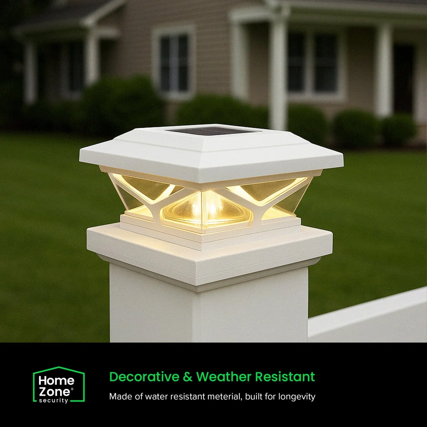 Home Zone Security Crown-Style Solar-Powered LED Post Cap Light with Adjustable Color Temperature, 4 Pack, White - Image 4
