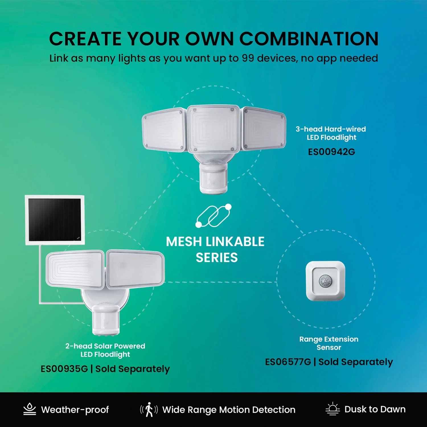 Home Zone Security SMD 240° 3-Light Motion-Sensing Intergrated Linkable LED Flood Light, 5000 Lumens - Image 5