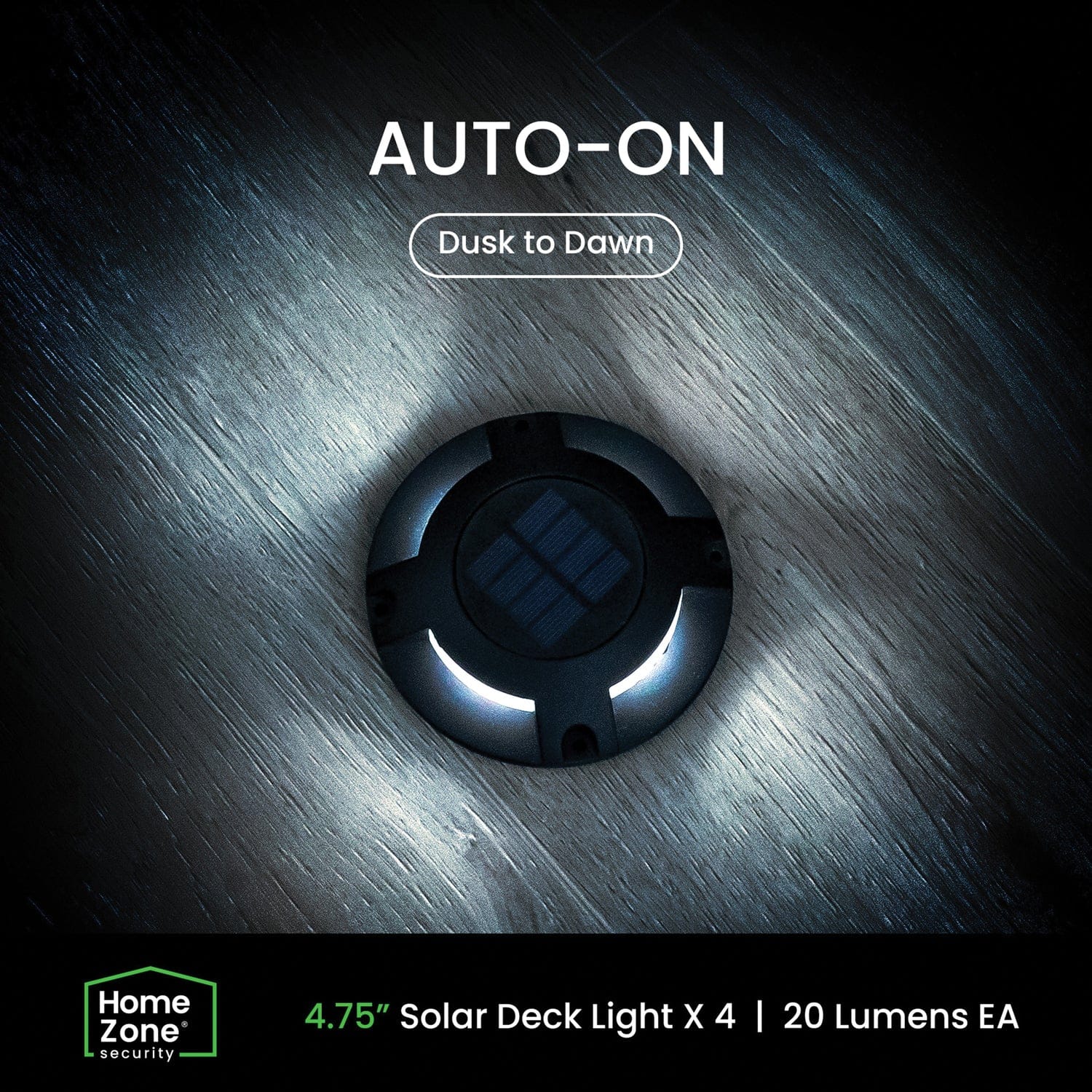 Home Zone Security Solar-Powered Waterproof Integrated LED Deck Lights, 20 Lumens, 4 Pack - Image 5