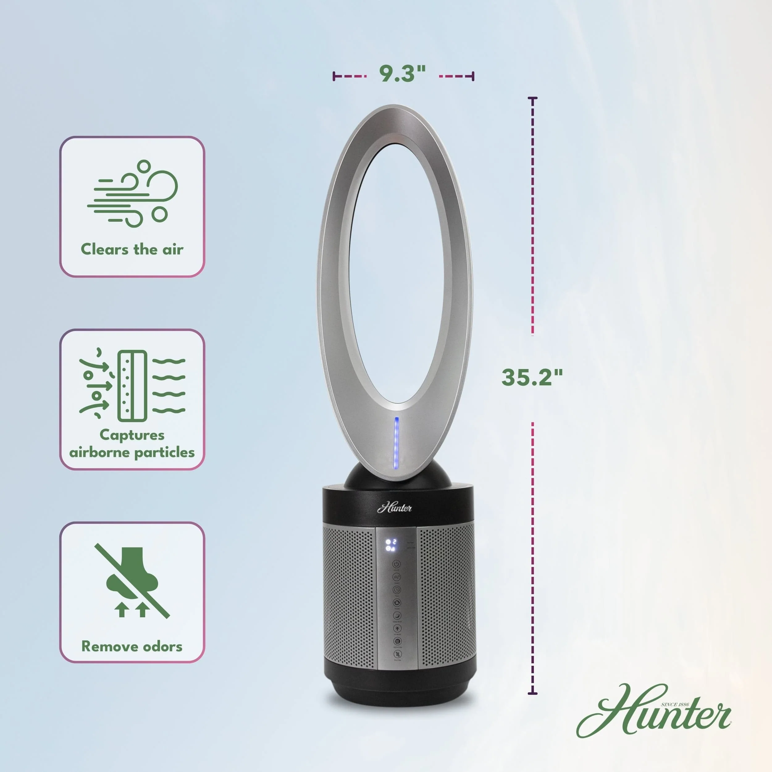 Hunter ExtremeAir Tower Bladeless Air Purifier Fan 2-in-1 for Home Combo, True HEPA, HPF520 - Image 3