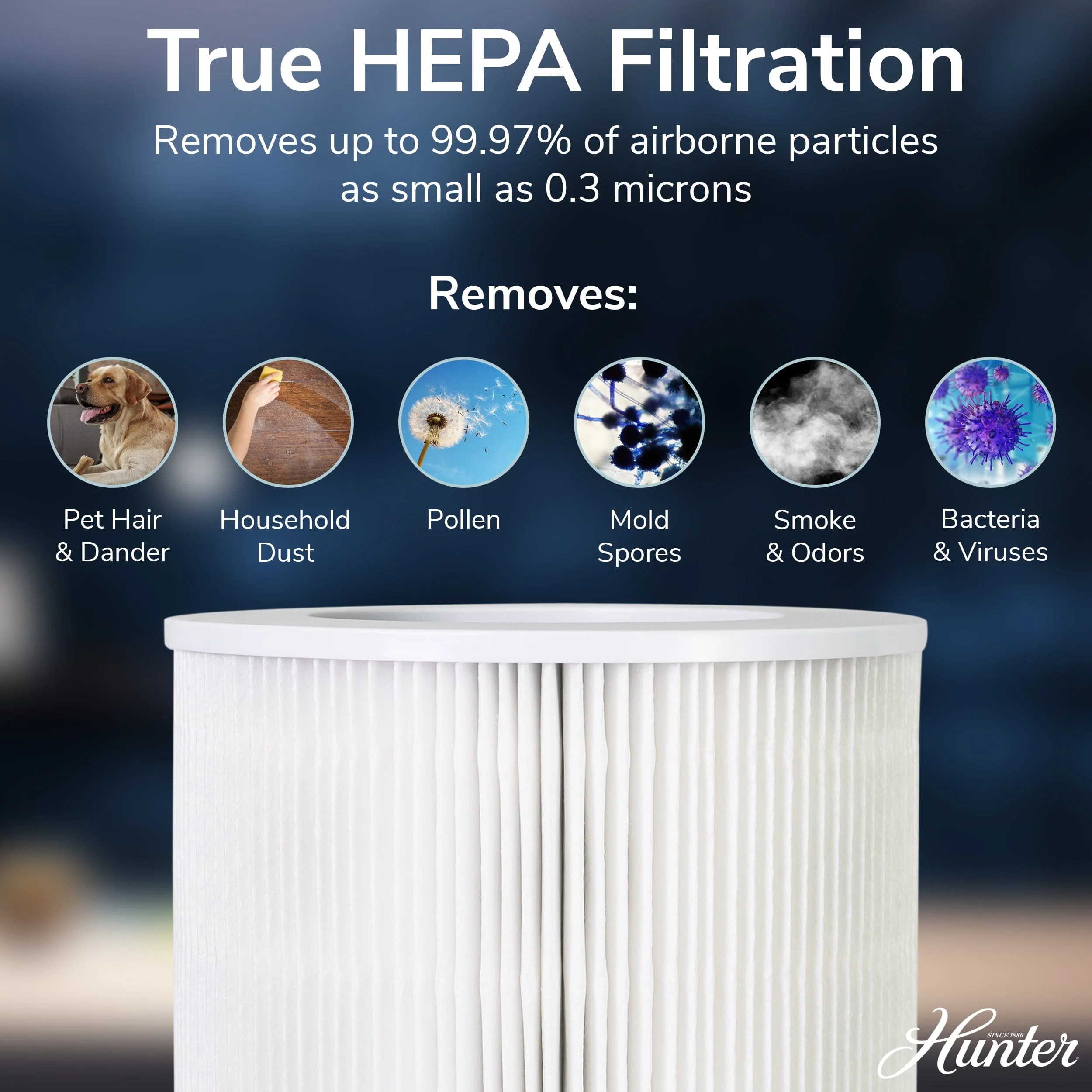 Hunter Large Tower True HEPA Air Purifier, for Allergies, Smoke + Pets, HP670 - Image 4
