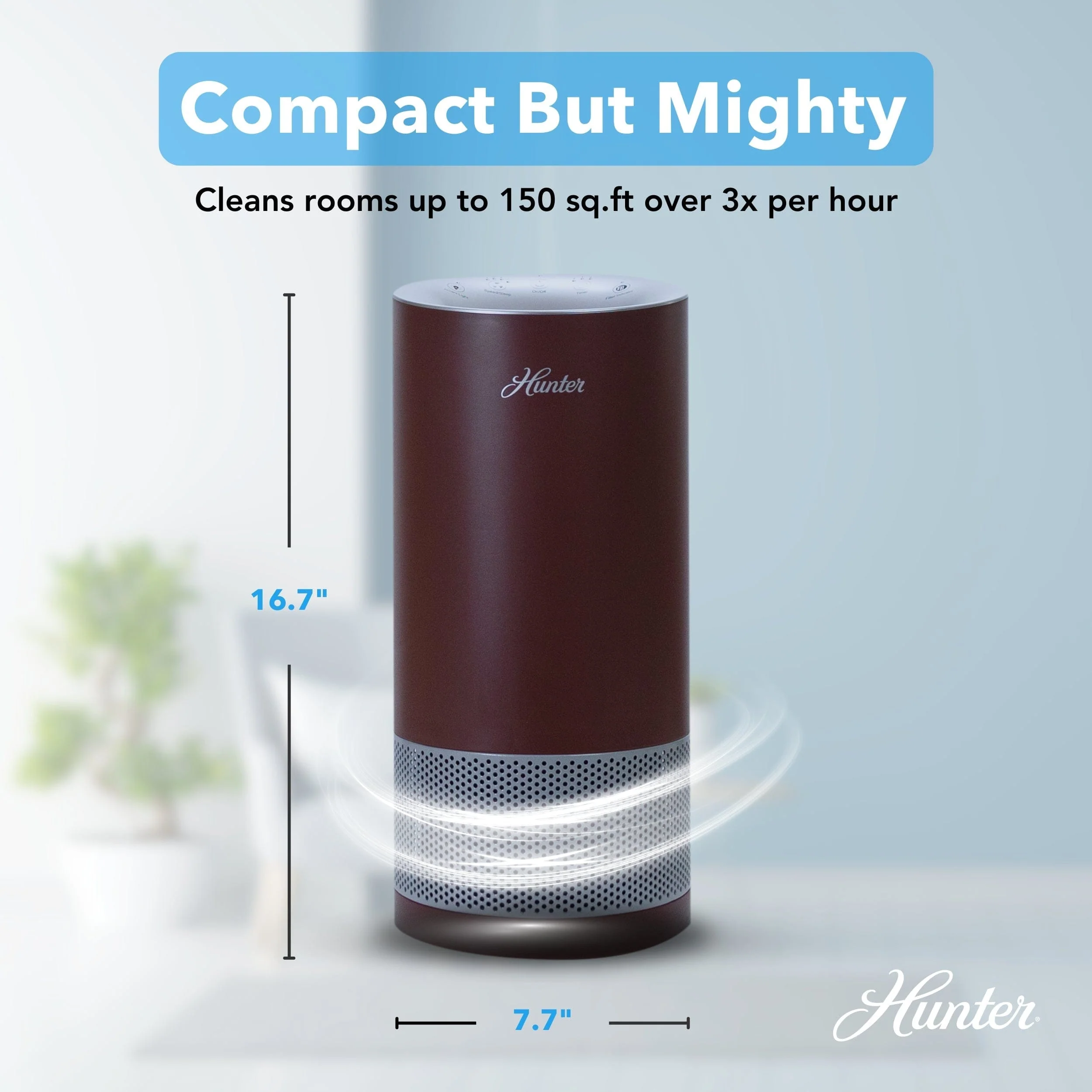 Hunter True HEPA Cylindrical Tower Air Purifier with UVC Light Technology, True HEPA, HP450UV - Image 3