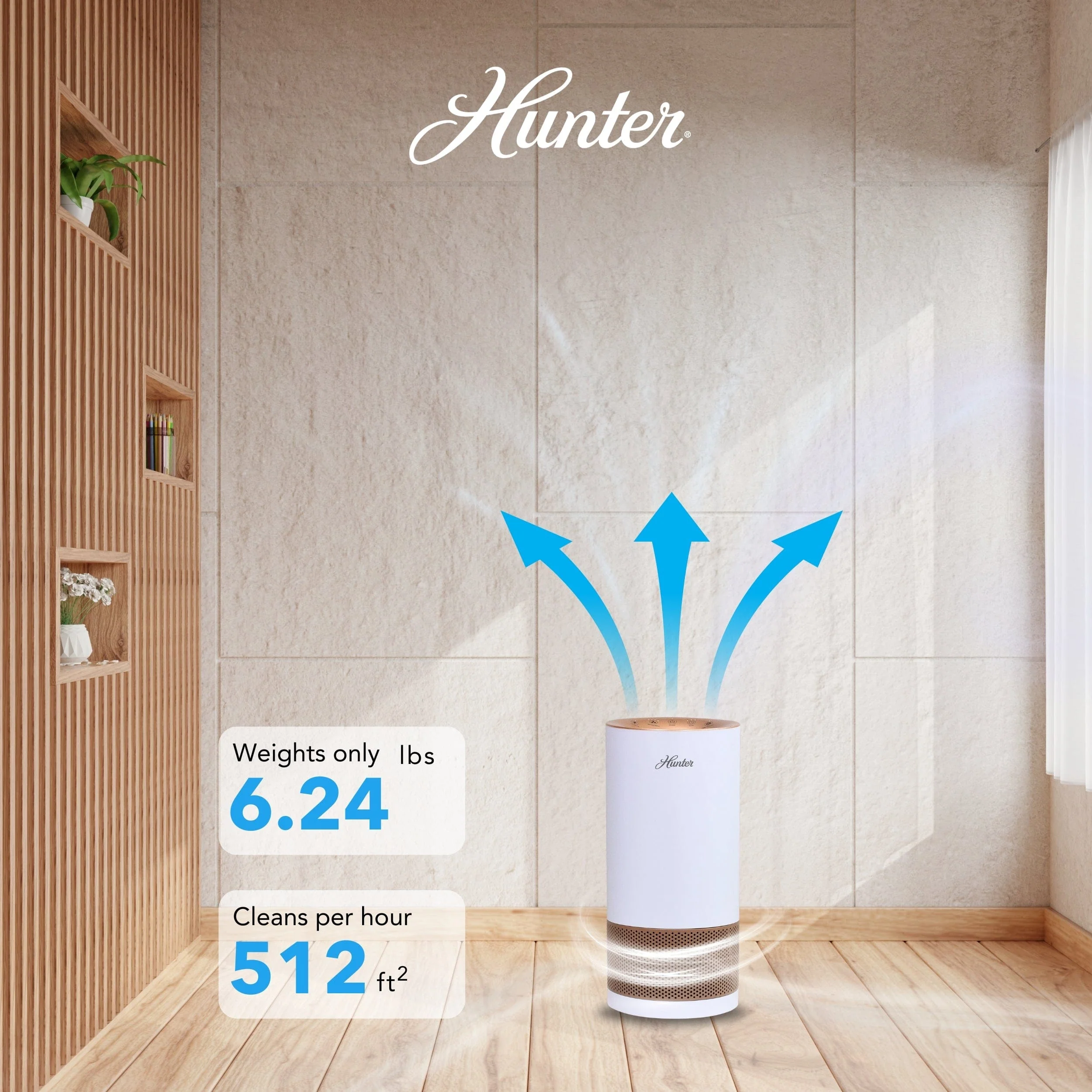 Hunter True HEPA Cylindrical Tower Air Purifier with UVC Light Technology, True HEPA, HP450UV - Image 7