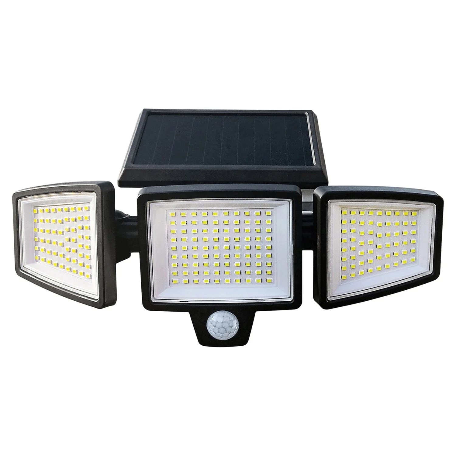 Insert Toolless Products Easy-Install 1000-Lumen Gutter-Mount Triple-Head Solar Security Light, Black