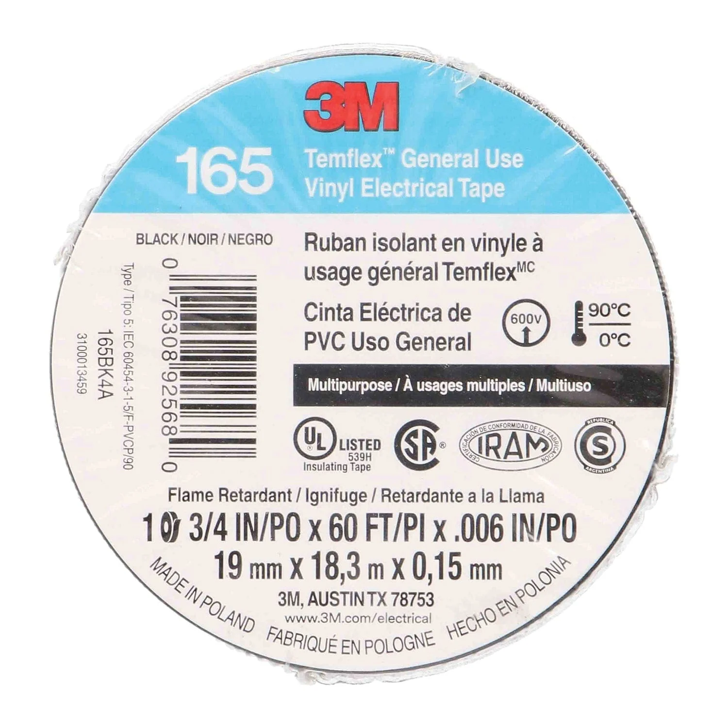 Install Bay 3M Temflex 3/4-Inch Economy Vinyl Electrical Tape 165, 60 Feet, 10 Pack - Image 5