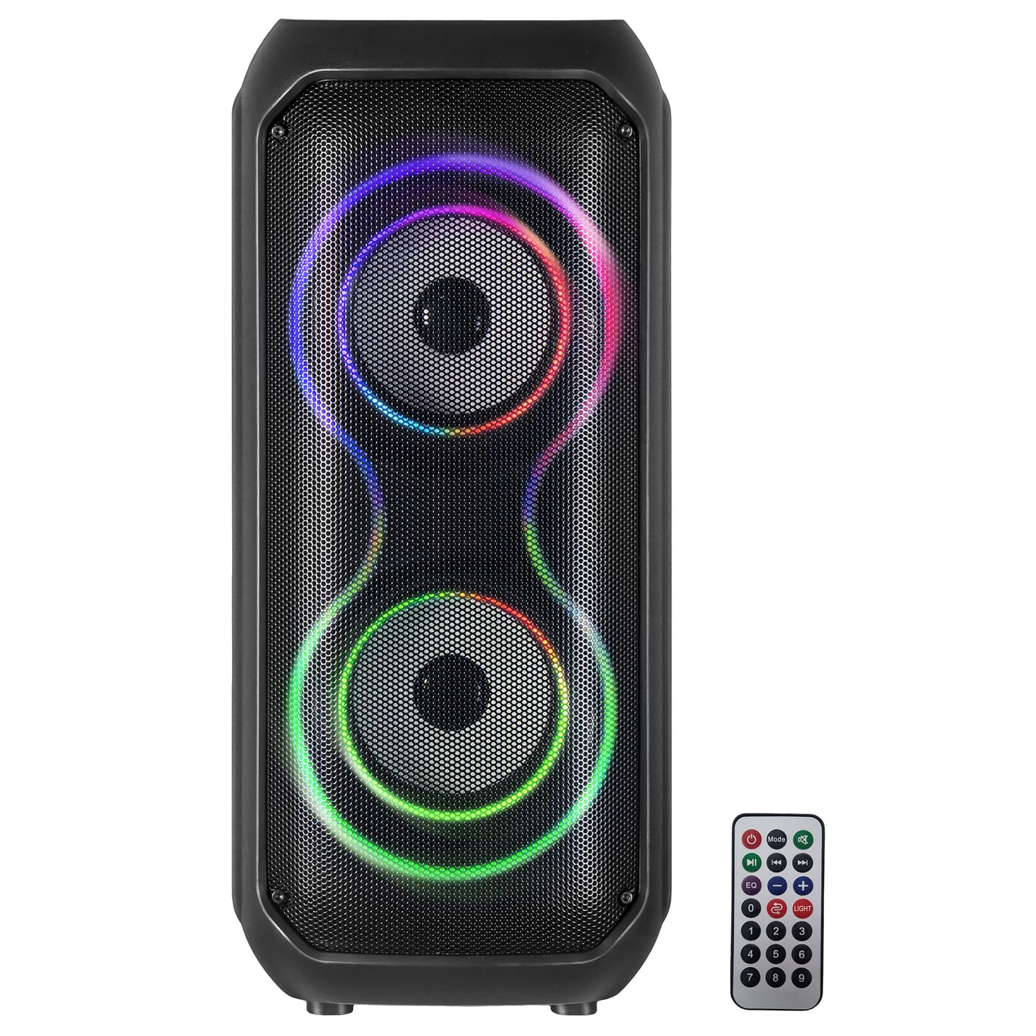IQ Sound 6-Watt Portable Bluetooth Rechargeable Speaker with Dual 4-In. Woofers, Lights, FM Radio, Mic Input, and Remote, IQ-3404BT