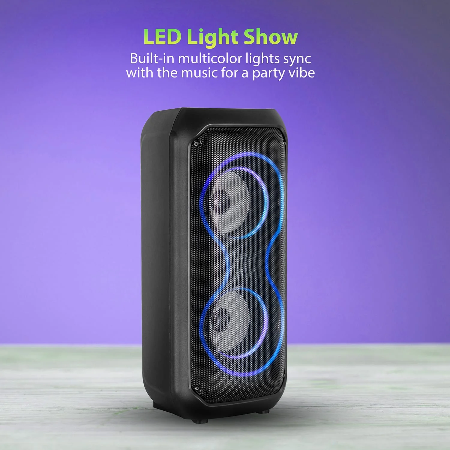 IQ Sound 6-Watt Portable Bluetooth Rechargeable Speaker with Dual 4-In. Woofers, Lights, FM Radio, Mic Input, and Remote, IQ-3404BT - Image 4