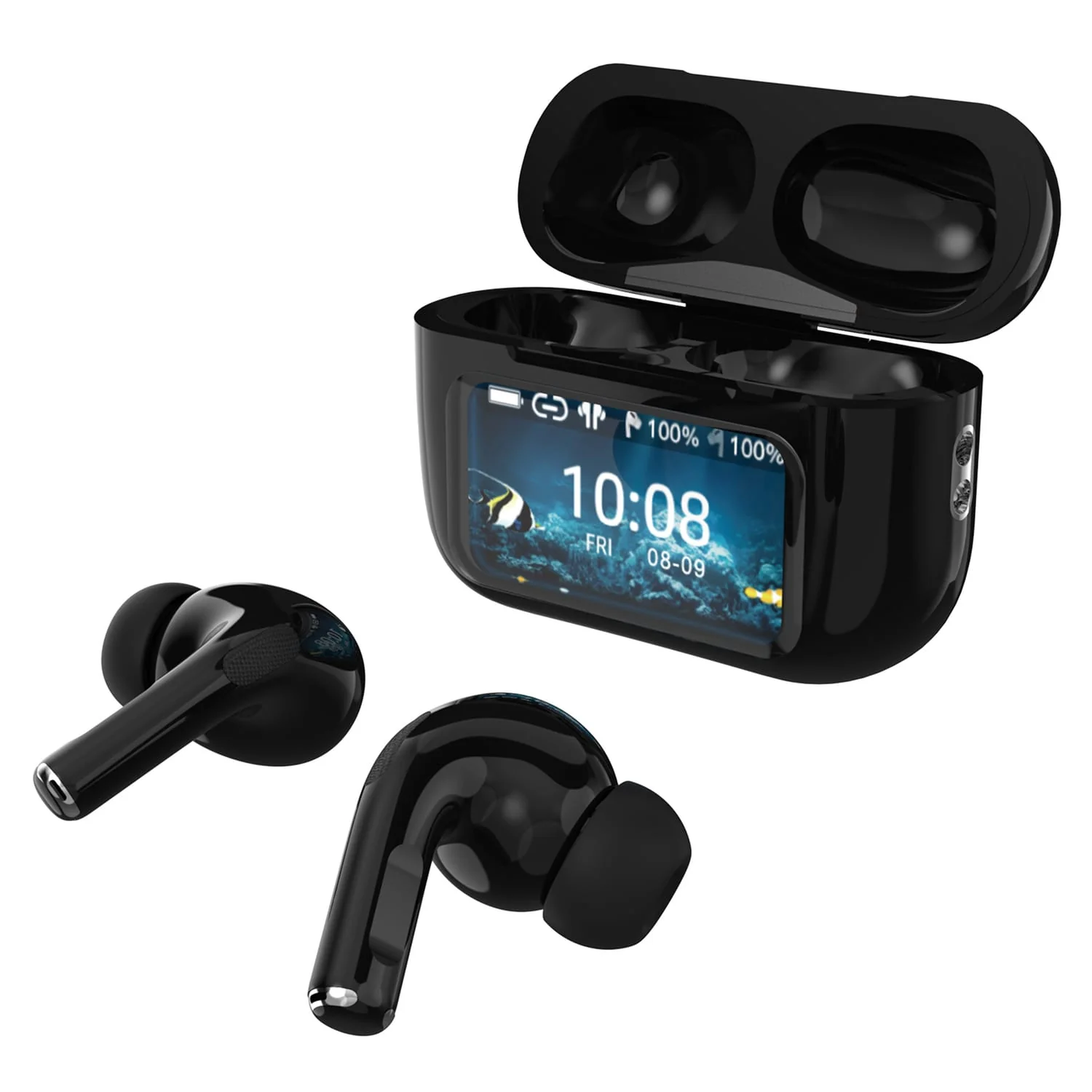 IQ Sound iQ Edge Pro TWS Bluetooth In-Ear Earbuds with Mic and Smart Display Charging Case, ANC and ENC, up to 20 Hours Play Time, IQ-341ANC, Black