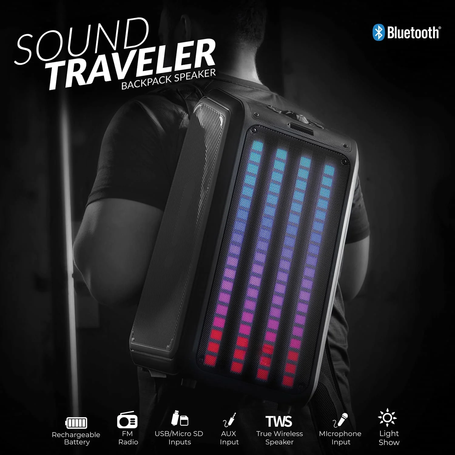 IQ Sound Sound Traveler 20-Watt-Continuous-Power Portable Backpack Speaker with Wired Microphone and Remote - Image 3