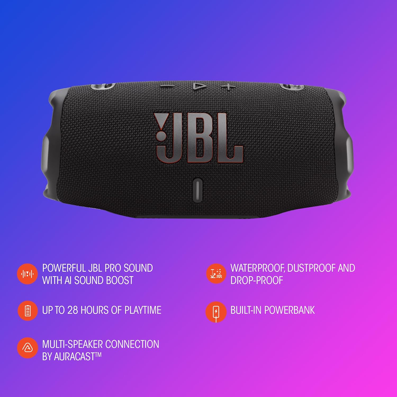JBL Charge 6 Portable Bluetooth Speaker with Built-in Powerbank, Red - Certified Refurbished - Image 7