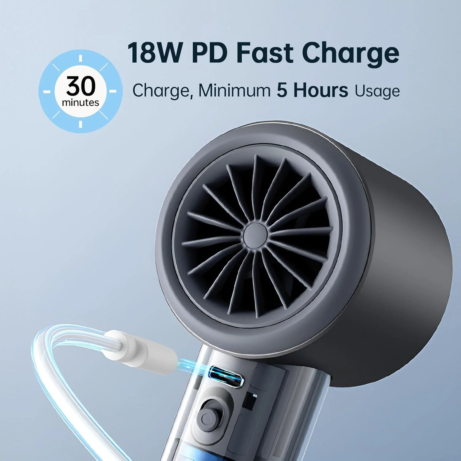 JisuLife Portable Handheld Fan Pro 1S, 1-100 Speed, Adjustable Turbo Mini Rechargeable Personal Fan, Dark Grey - Image 6