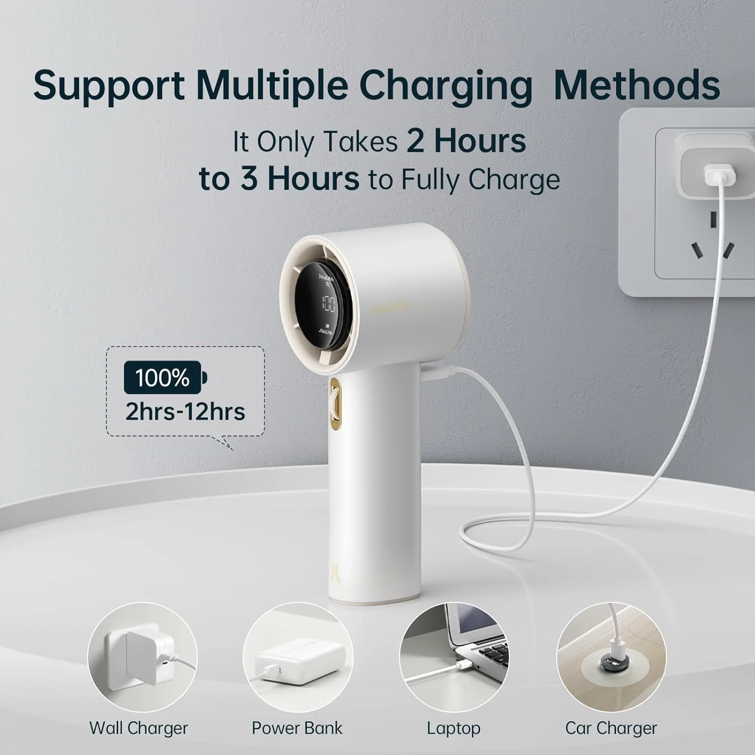 JisuLife Portable Handheld Fan Pro 1S, 1-100 Speed, Adjustable Turbo Mini Rechargeable Personal Fan, White - Image 5