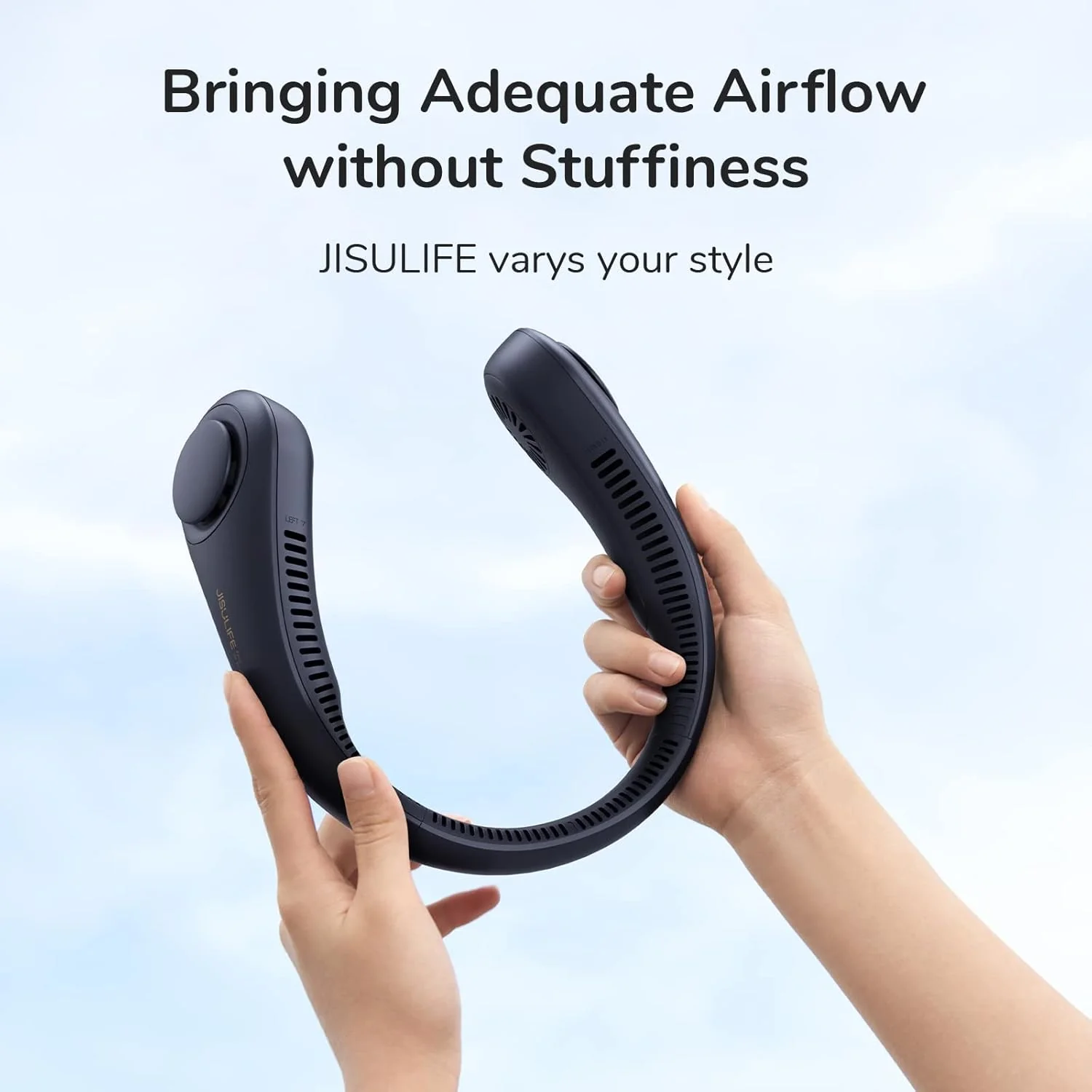 JisuLife Portable Neck Fan, Hands-Free Bladeless, 5-Speed, Wearable Personal Fan, Twistable, Rechargeable, Dark Grey/Blue - Image 7