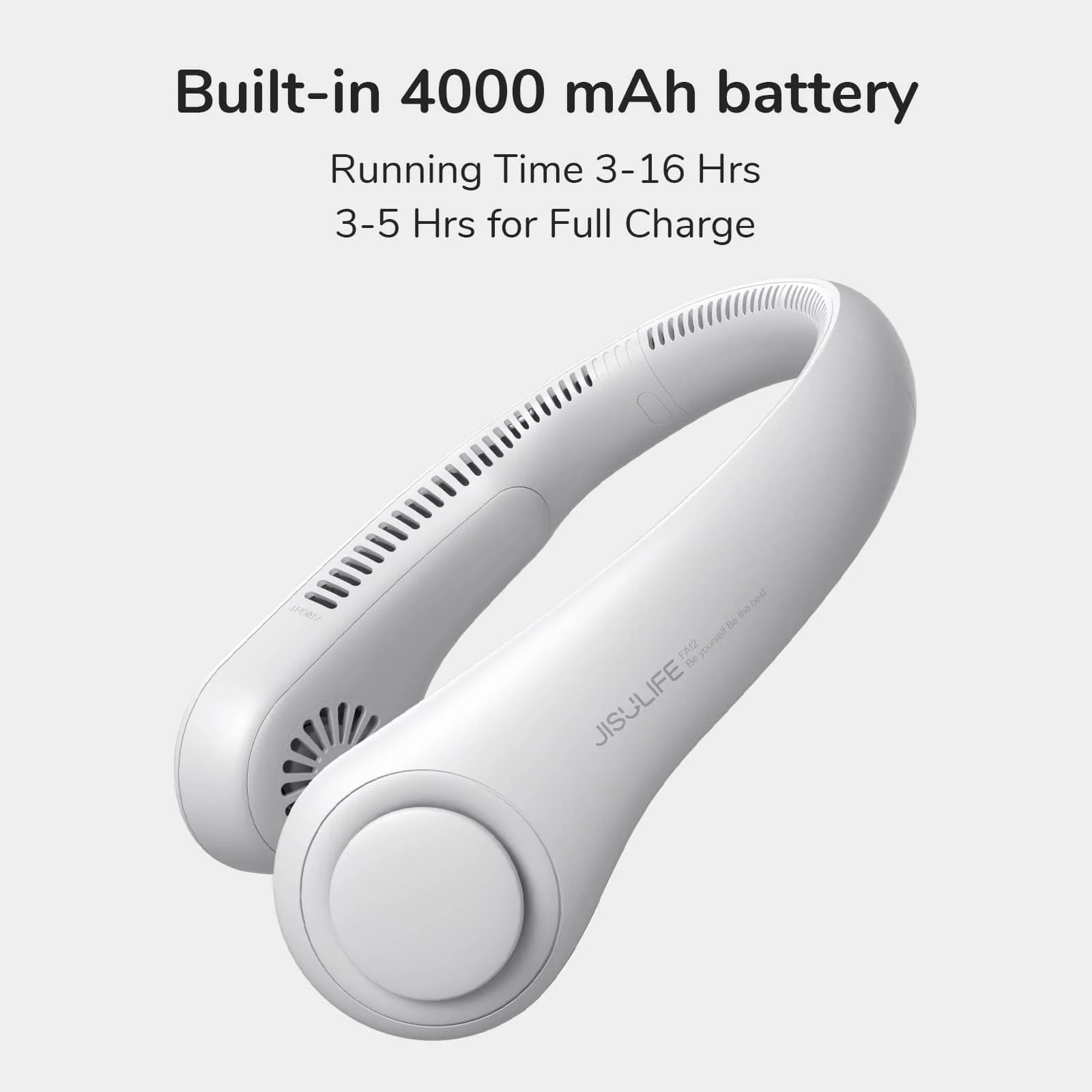 JisuLife Portable Neck Fan, Hands-Free Bladeless, 5-Speed, Wearable Personal Fan, Twistable, Rechargeable, White/Light Grey - Image 4