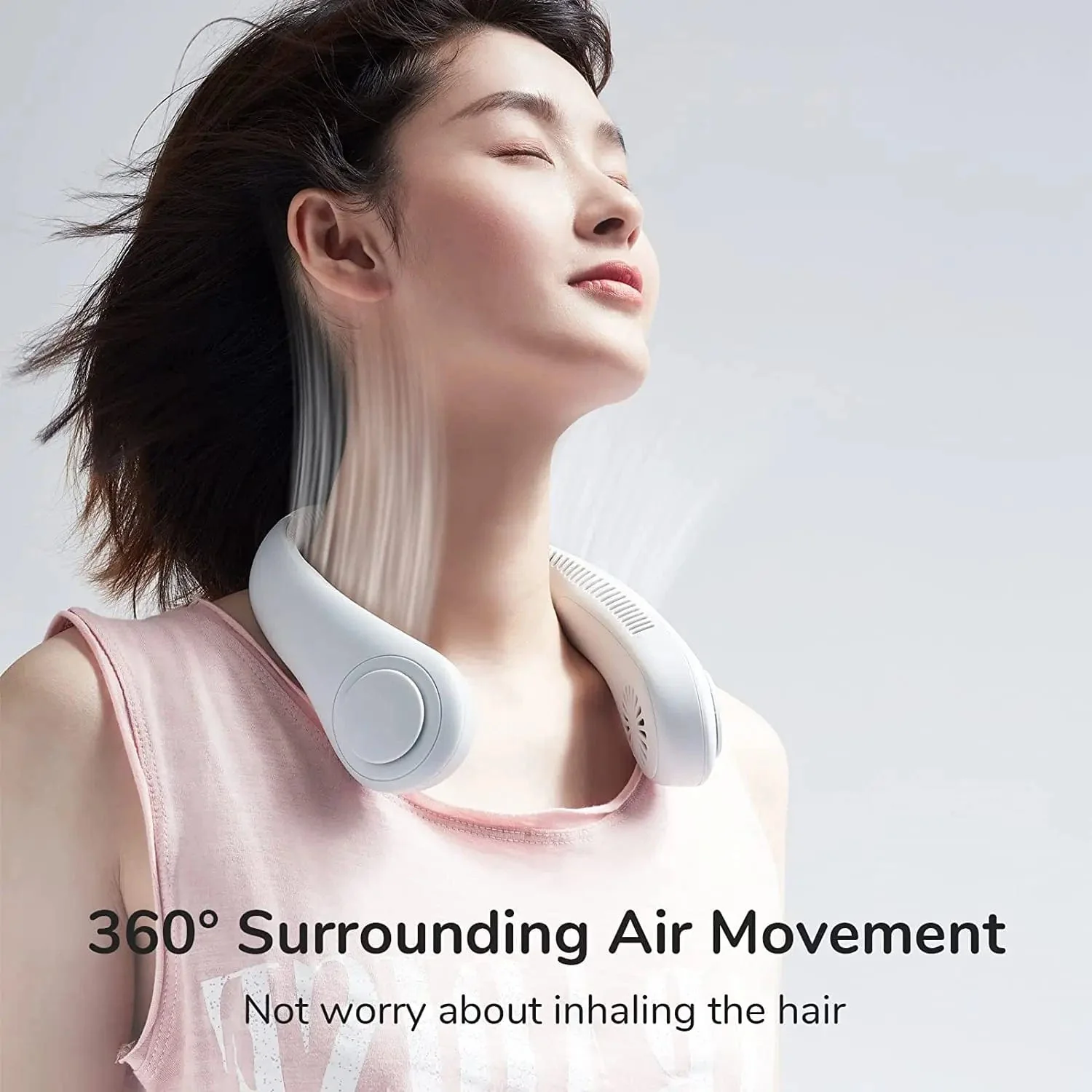 JisuLife Portable Neck Fan, Hands-Free Bladeless, 5-Speed, Wearable Personal Fan, Twistable, Rechargeable, White/Light Grey - Image 6