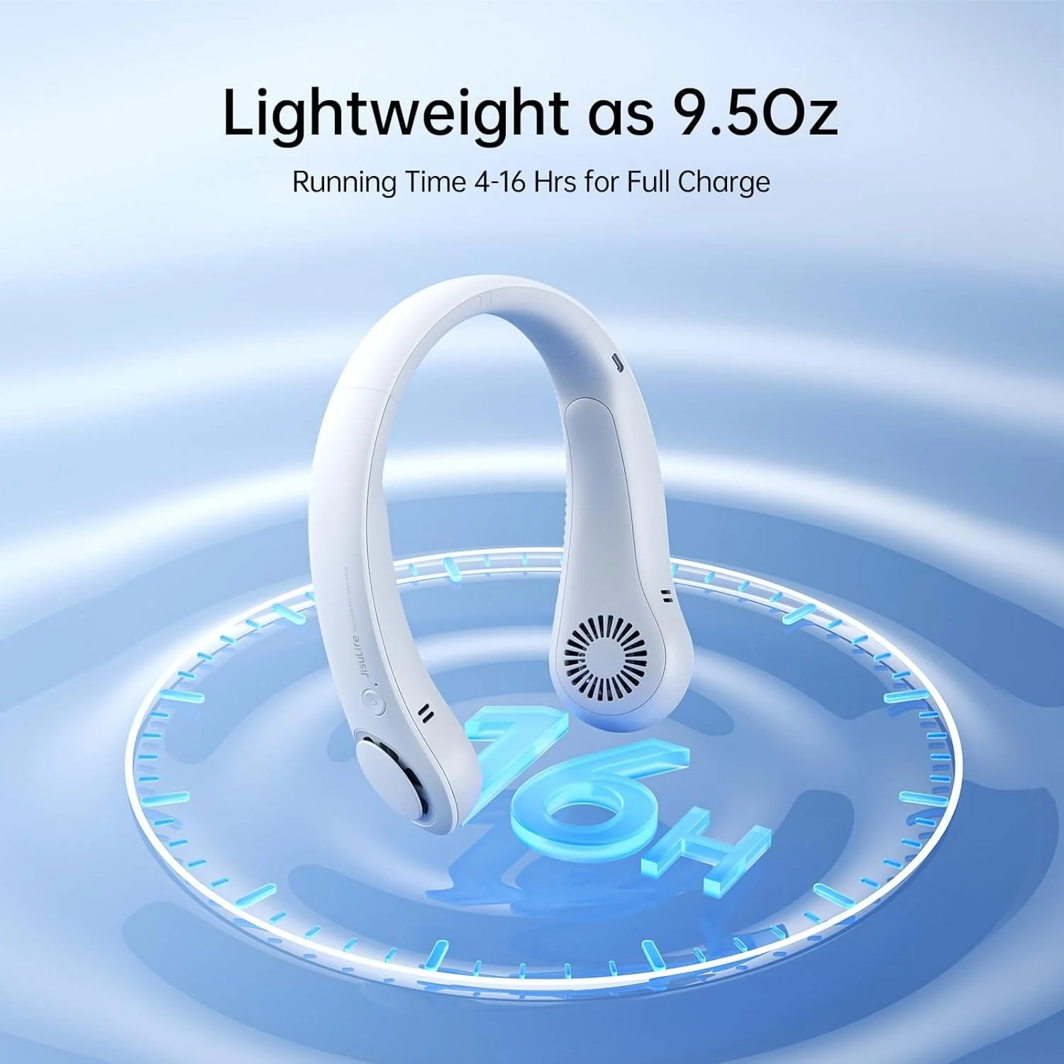 JisuLife Portable Neck Fan, Hands-Free Bladeless, 5-Speed, Wearable Personal Fan, Twistable, Rechargeable, White/Light Grey - Image 8