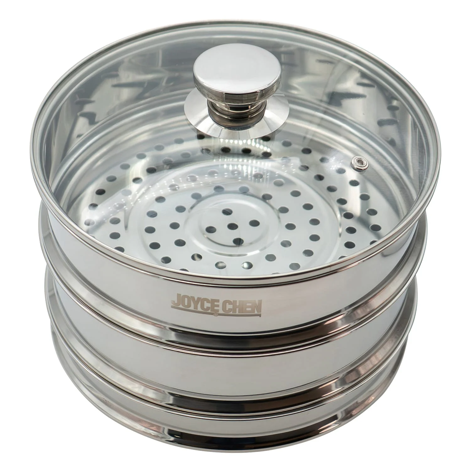 Joyce Chen 10-In. 2-Tier Stainless Steel Steamer with Vented Glass Lid and Wok Adapter Ring