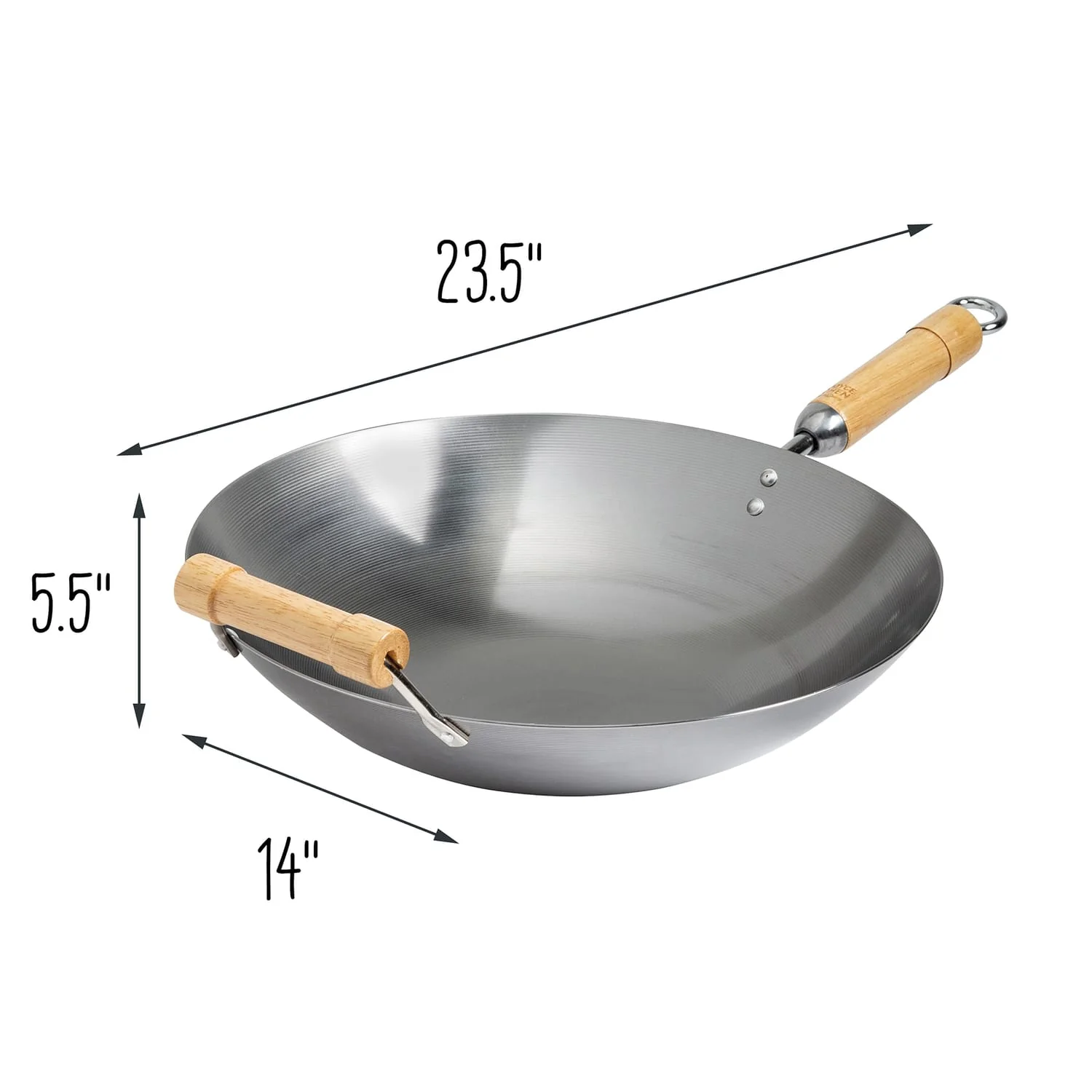 Joyce Chen Classic Series 14-In. Round Bottom Carbon Steel Wok with Birch Handles - Image 4