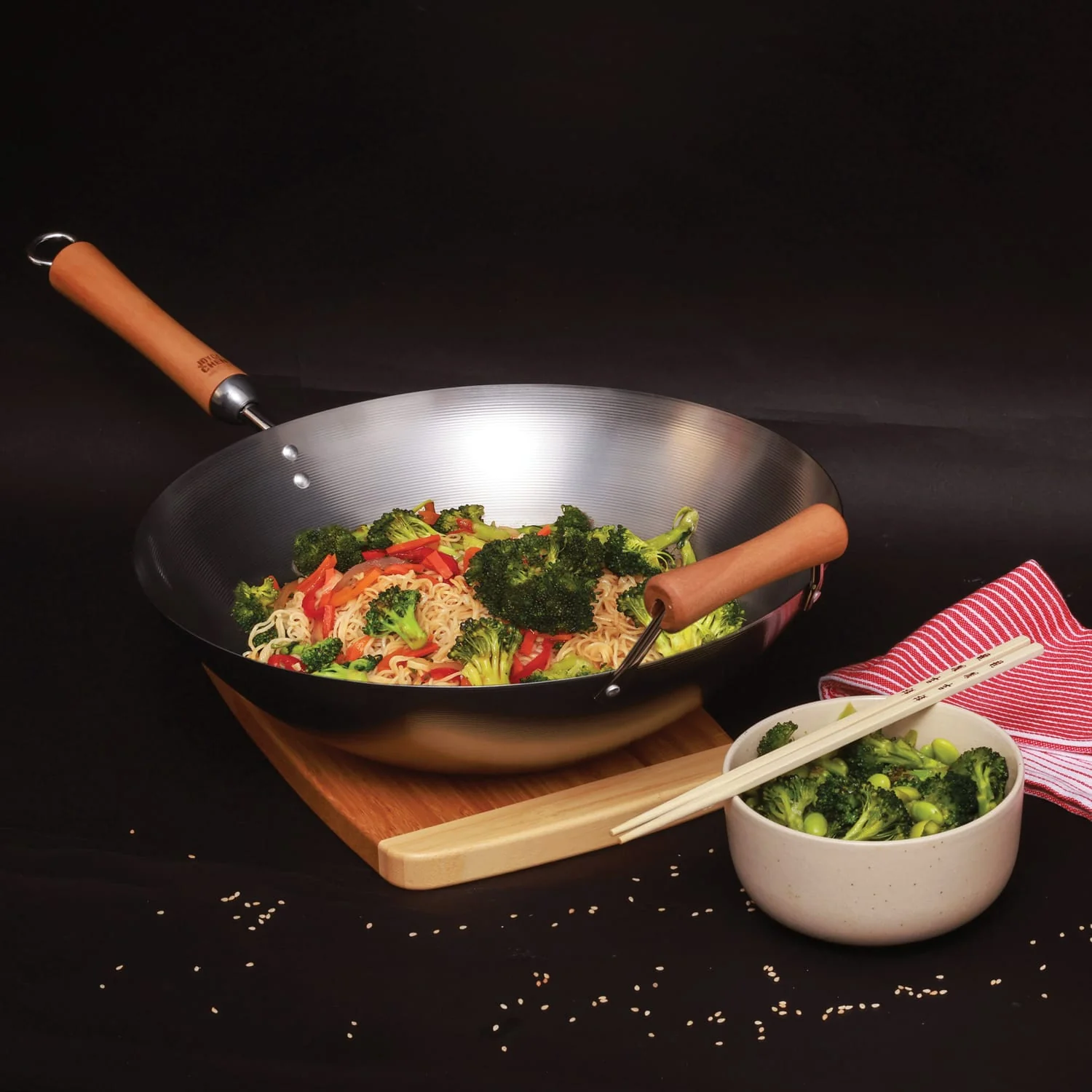Joyce Chen Classic Series 14-In. Round Bottom Carbon Steel Wok with Birch Handles - Image 5
