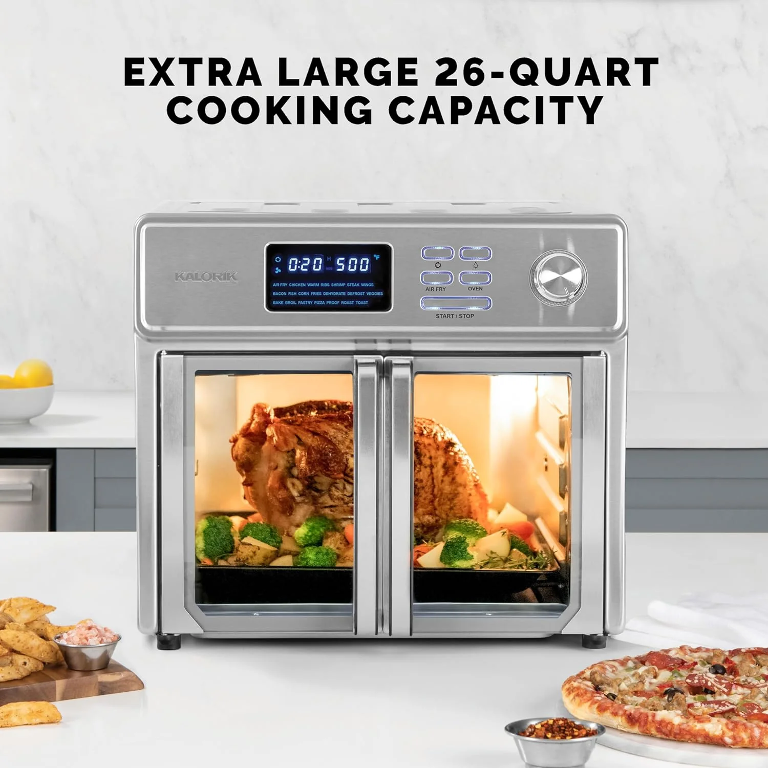 Kalorik MAXX 26 Quart 10-in-1 Countertop Toaster Oven & Air Fryer Combo, Glass French Door, 9 Accessories, 1700-Watts, Stainless Steel - Image 3