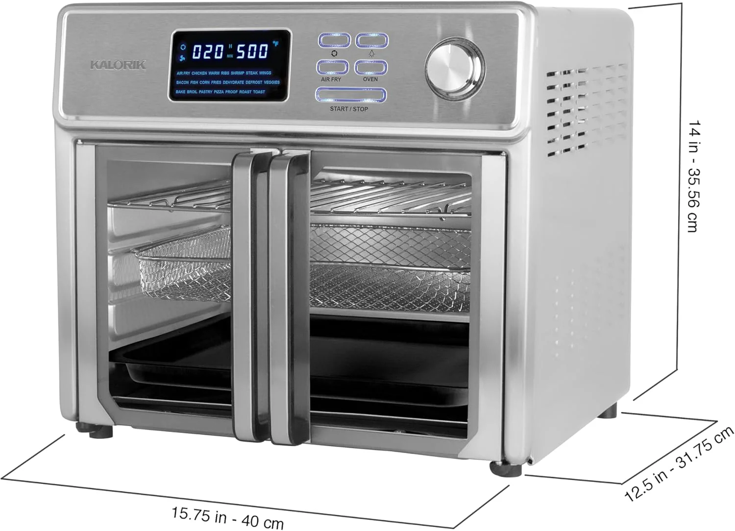 Kalorik MAXX 26 Quart 10-in-1 Countertop Toaster Oven & Air Fryer Combo, Glass French Door, 9 Accessories, 1700-Watts, Stainless Steel - Image 6