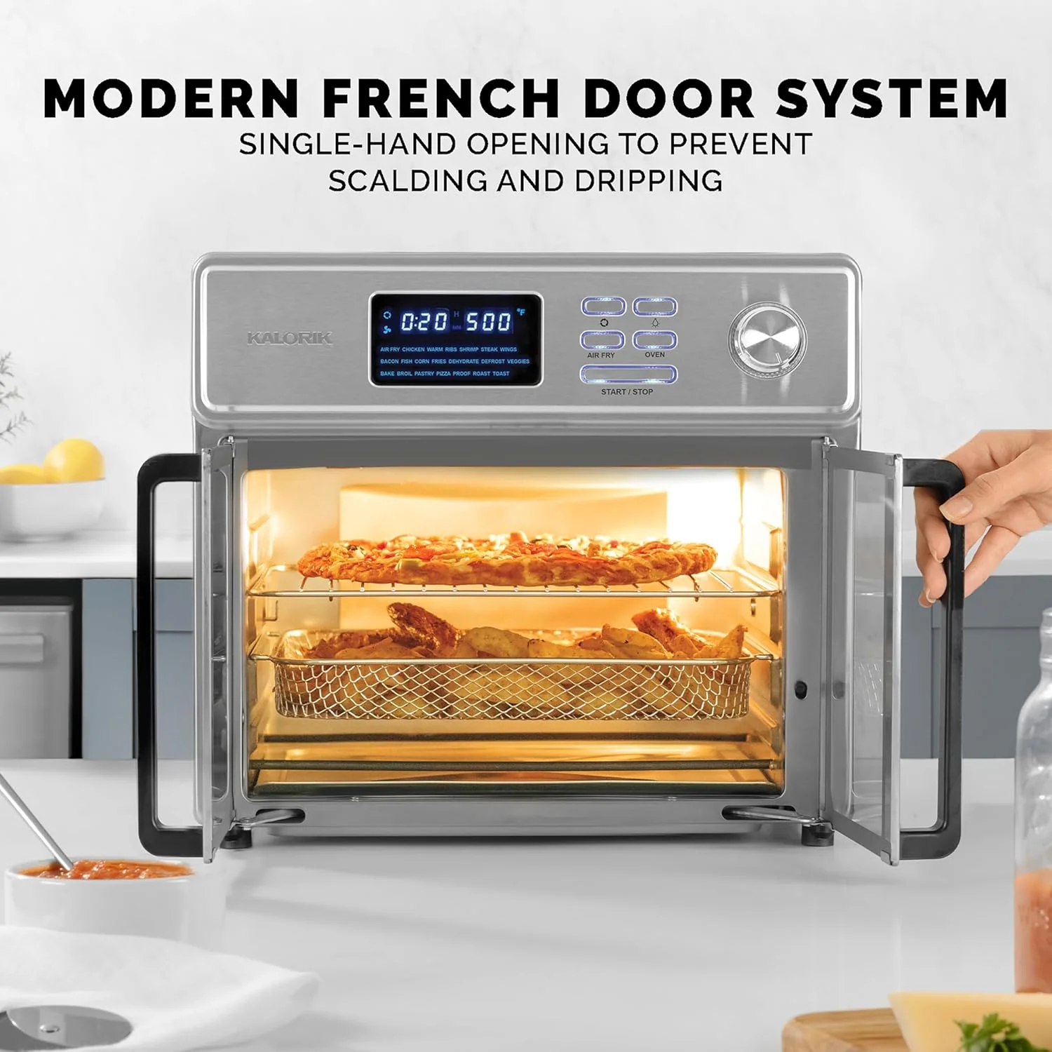 Kalorik MAXX 26 Quart 10-in-1 Countertop Toaster Oven & Air Fryer Combo, Glass French Door, 9 Accessories, 1700-Watts, Stainless Steel - Image 9