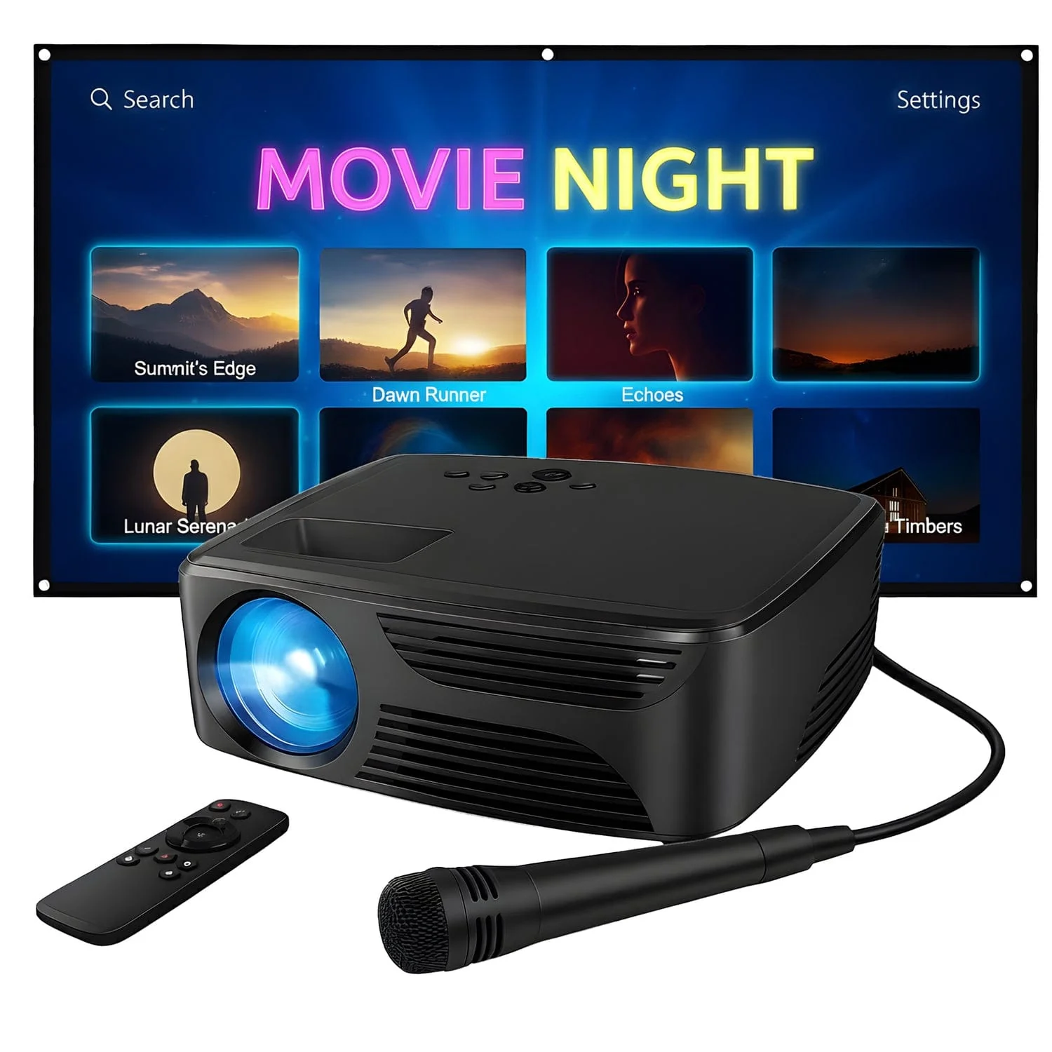 Karaoke USA All-in-1 720p Mini Bluetooth Projector Set with Screen, Karaoke Microphone, and Remote