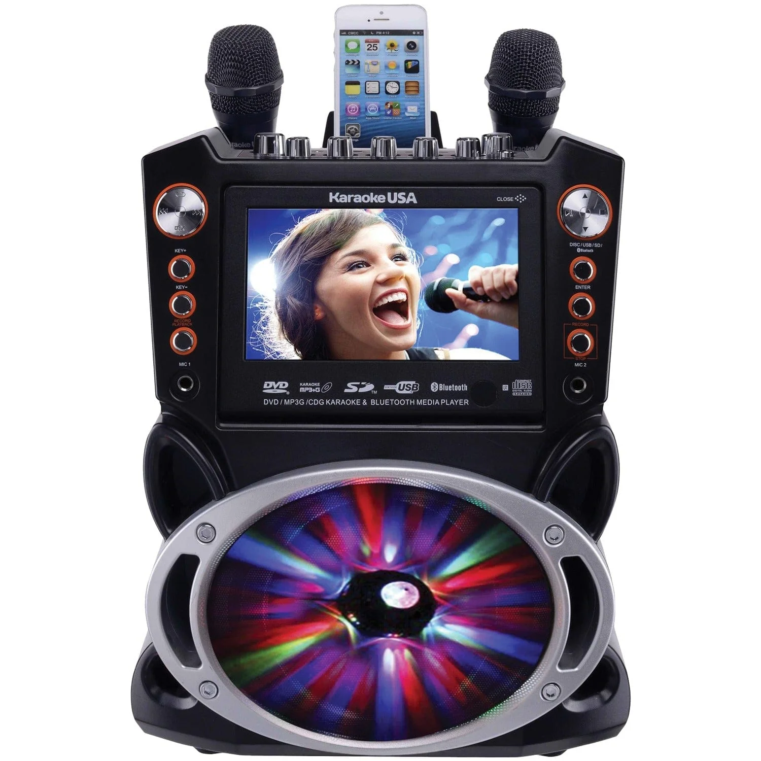 Karaoke USA Bluetooth Karaoke Machine with Synchronized LEDs