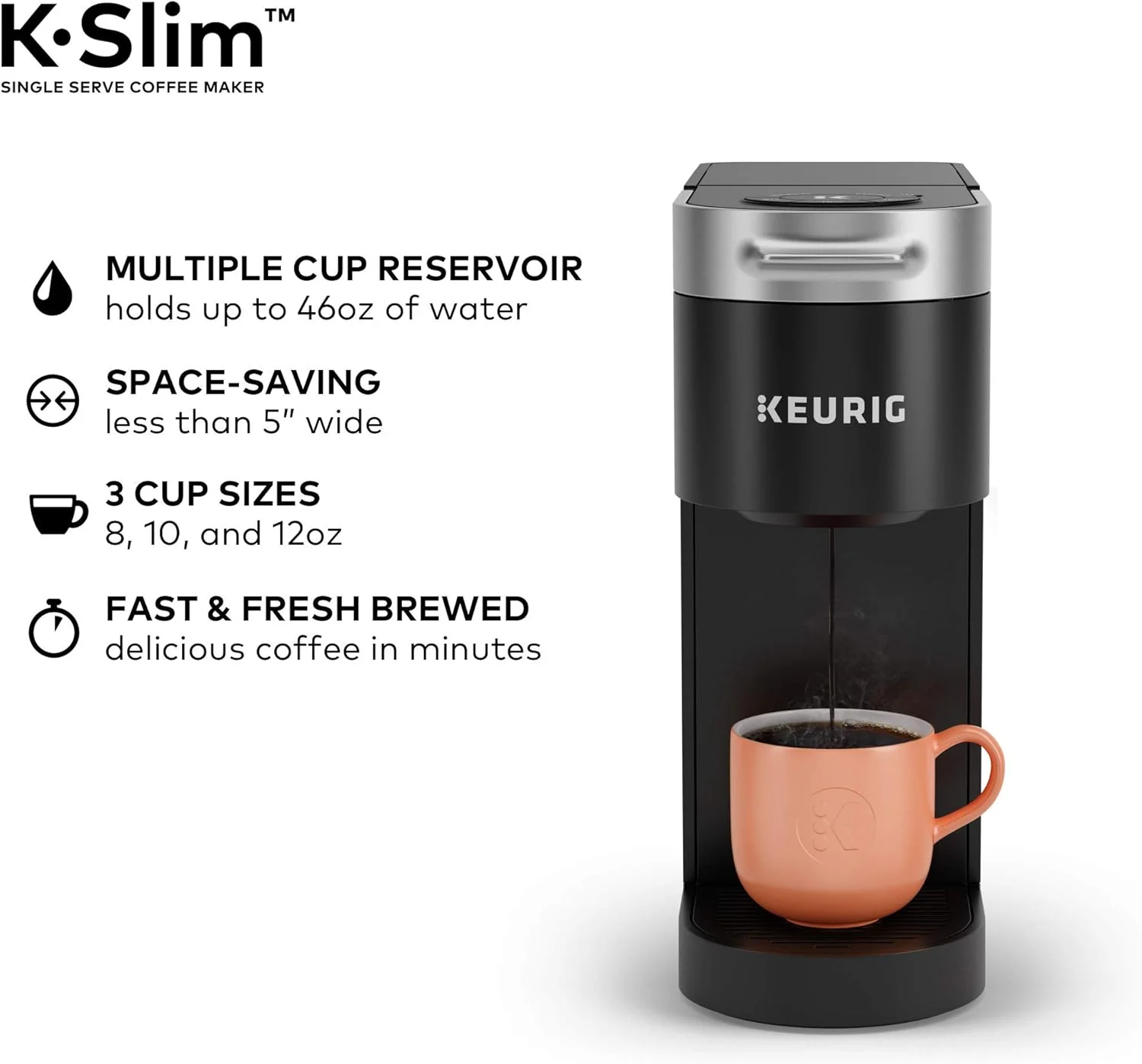 Keurig K-Slim Single Serve K-Cup Pod Coffee Maker, MultiStream Tech, 3 Brew Sizes, 46oz Removable Reservoir, Black - Open Box - Image 5