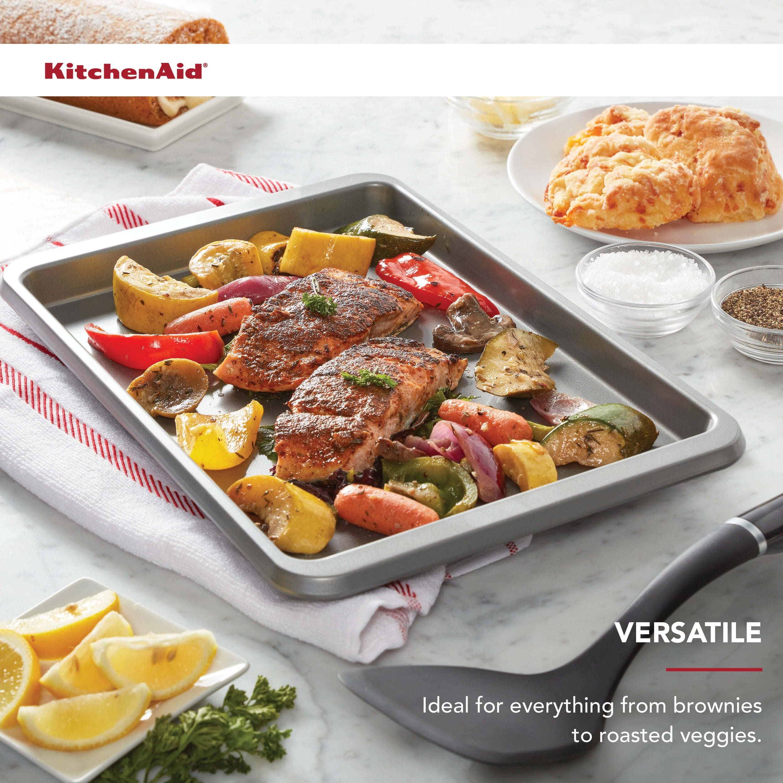 KitchenAid 9x13in Nonstick Aluminized Steel Baking Sheet, Contour Silver - Image 3