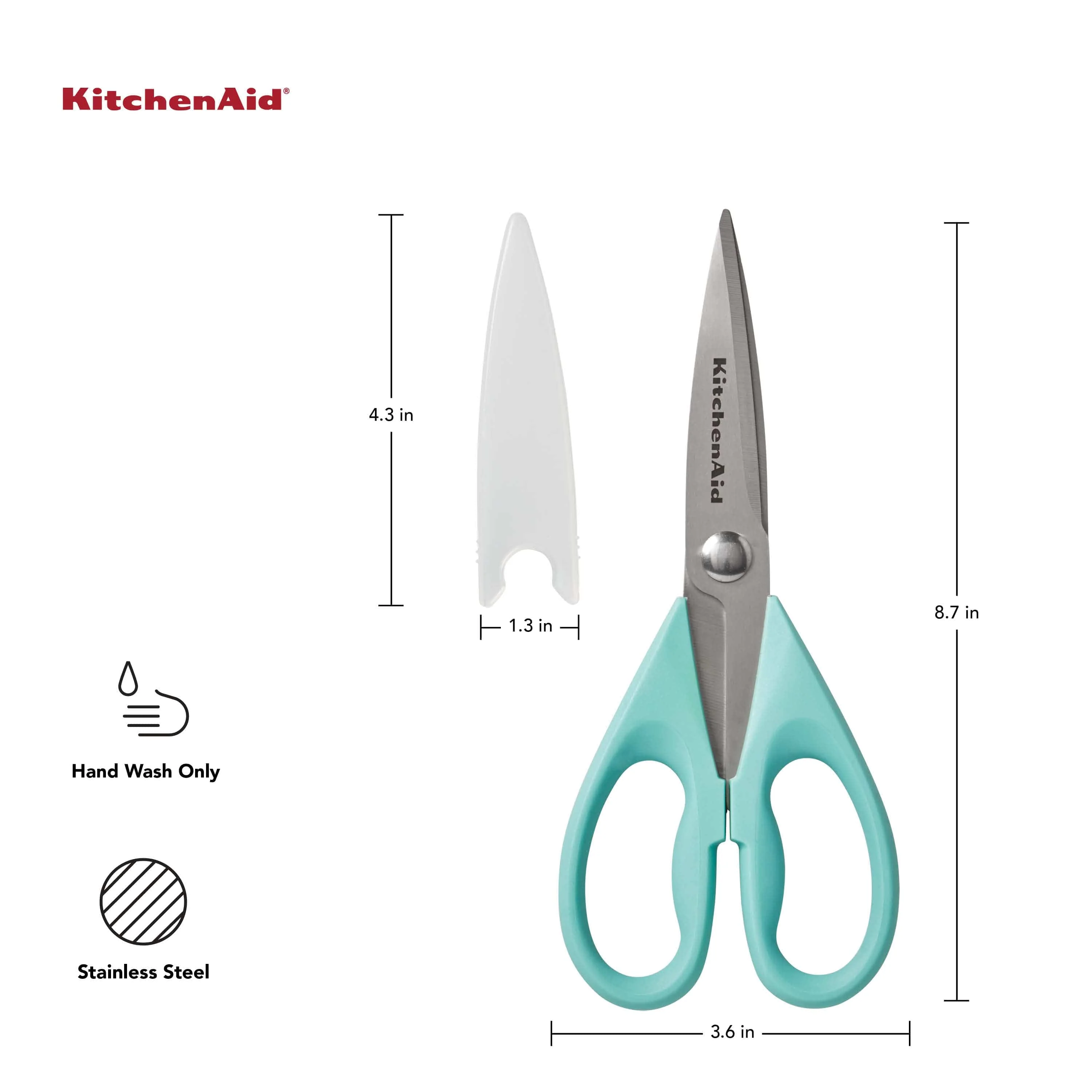 KitchenAid All Purpose Kitchen Shears with Protective Sheath for Everyday use, Dishwasher Safe Stainless Steel Scissors with Comfort Grip, 8.72-Inch, Aqua Sky - Image 2