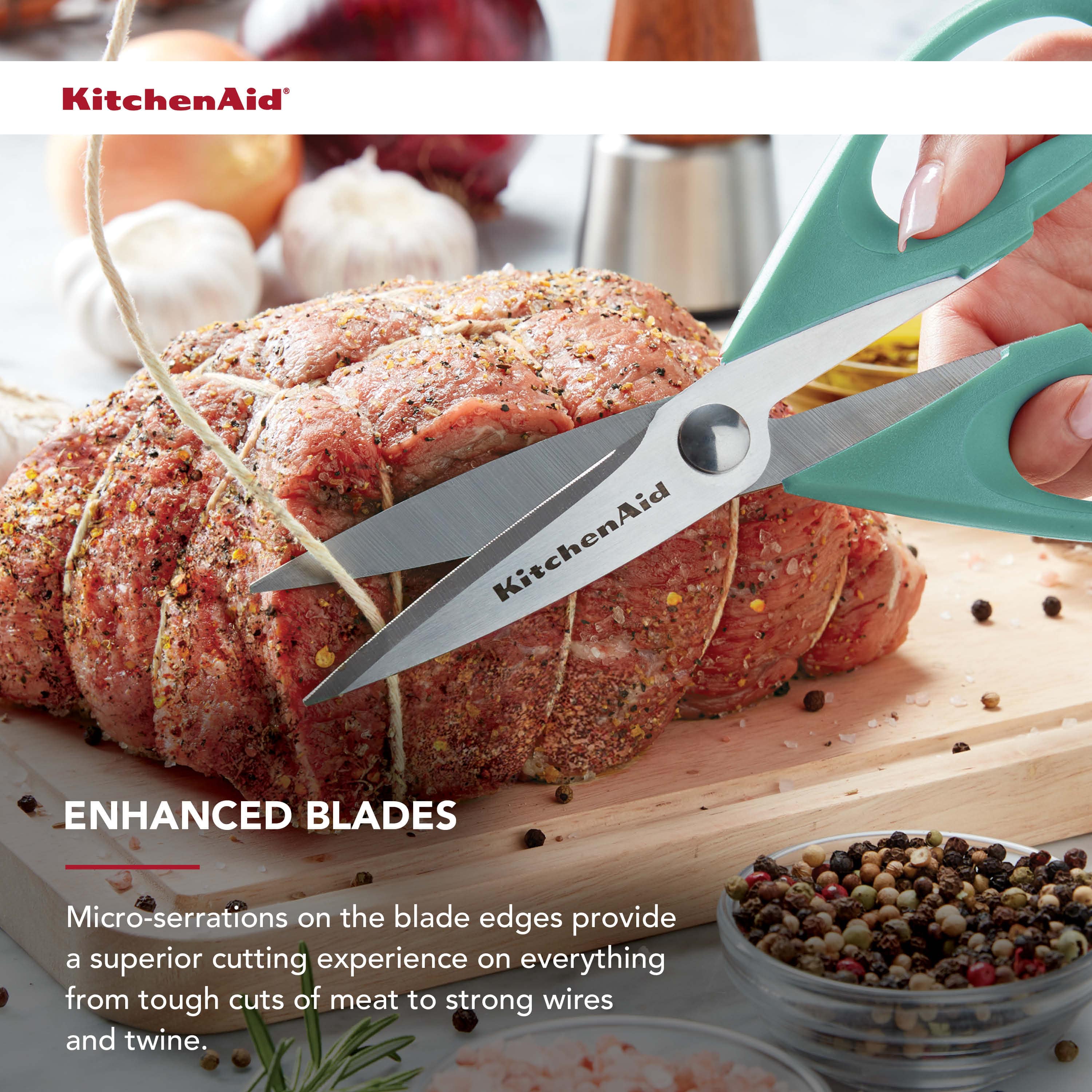 KitchenAid All Purpose Kitchen Shears with Protective Sheath for Everyday use, Dishwasher Safe Stainless Steel Scissors with Comfort Grip, 8.72-Inch, Aqua Sky - Image 4