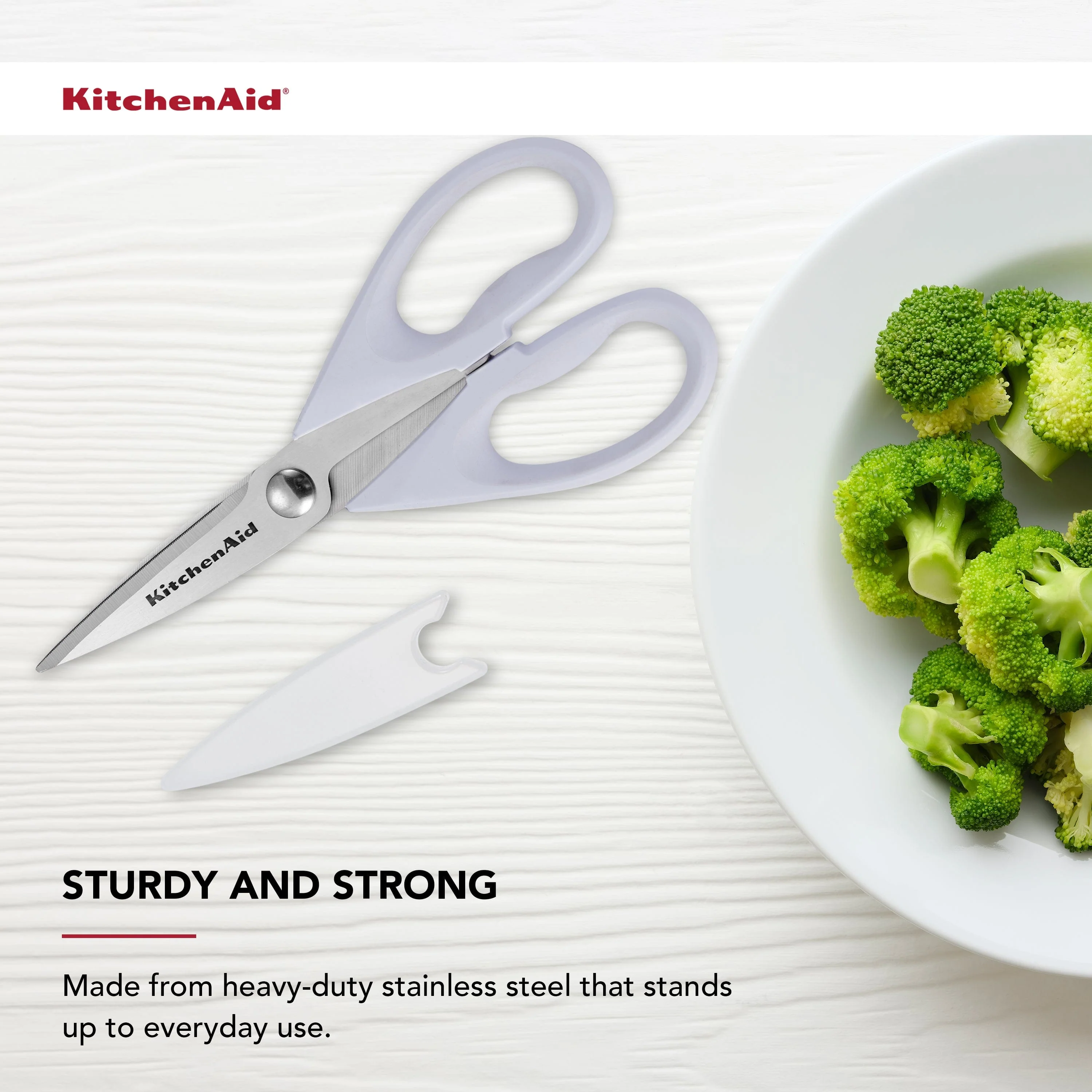 KitchenAid All Purpose Kitchen Shears, Protective Sheath, Dishwasher Safe Stainless Steel Scissors, 8.72-Inch, Lavendar Cream - Image 4