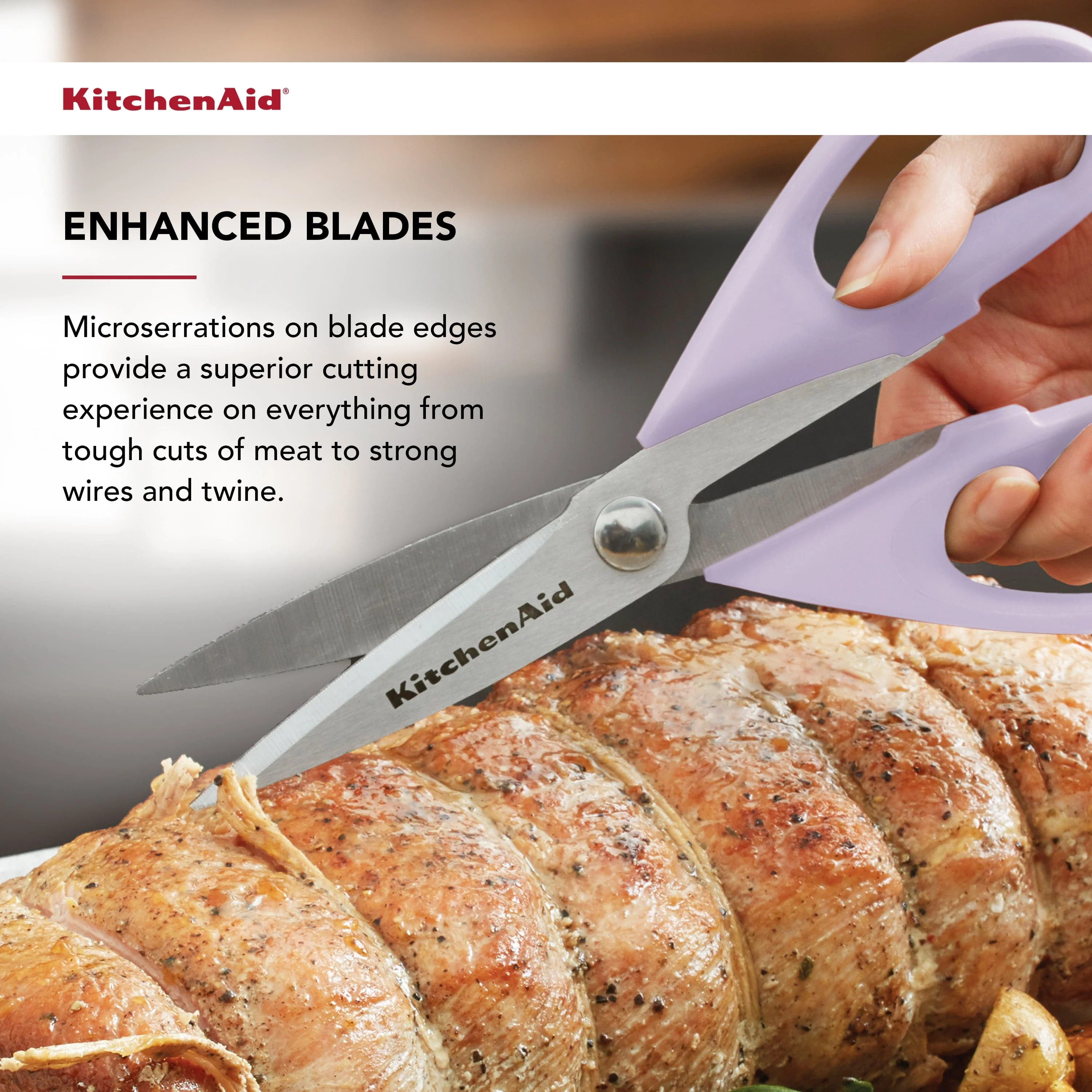 KitchenAid All Purpose Kitchen Shears, Protective Sheath, Dishwasher Safe Stainless Steel Scissors, 8.72-Inch, Lavendar Cream - Image 5
