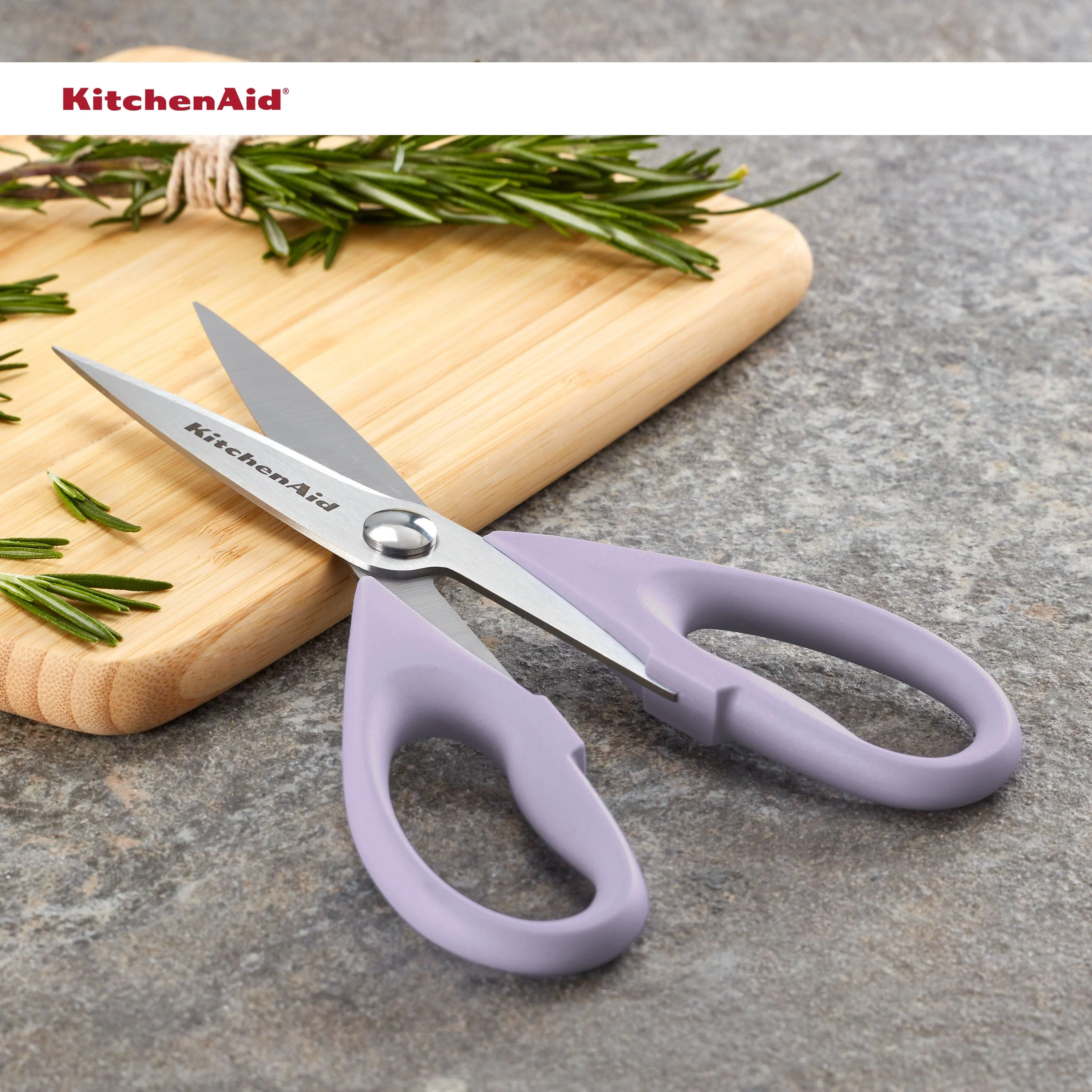 KitchenAid All Purpose Kitchen Shears, Protective Sheath, Dishwasher Safe Stainless Steel Scissors, 8.72-Inch, Lavendar Cream - Image 6