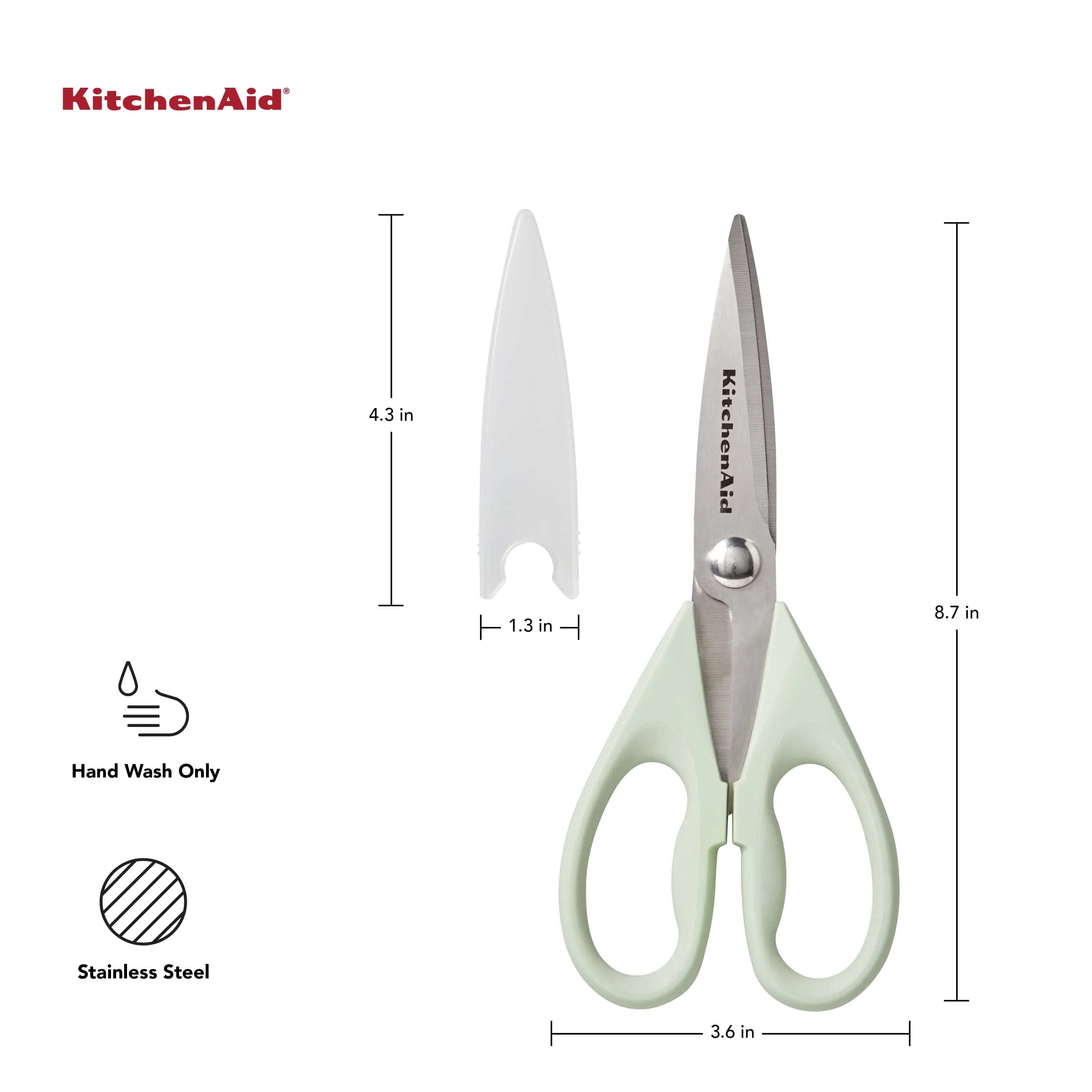 KitchenAid All Purpose Kitchen Shears with Protective Sheath for Everyday use, Dishwasher Safe Stainless Steel Scissors with Comfort Grip, 8.72-Inch, Pistachio - Image 2