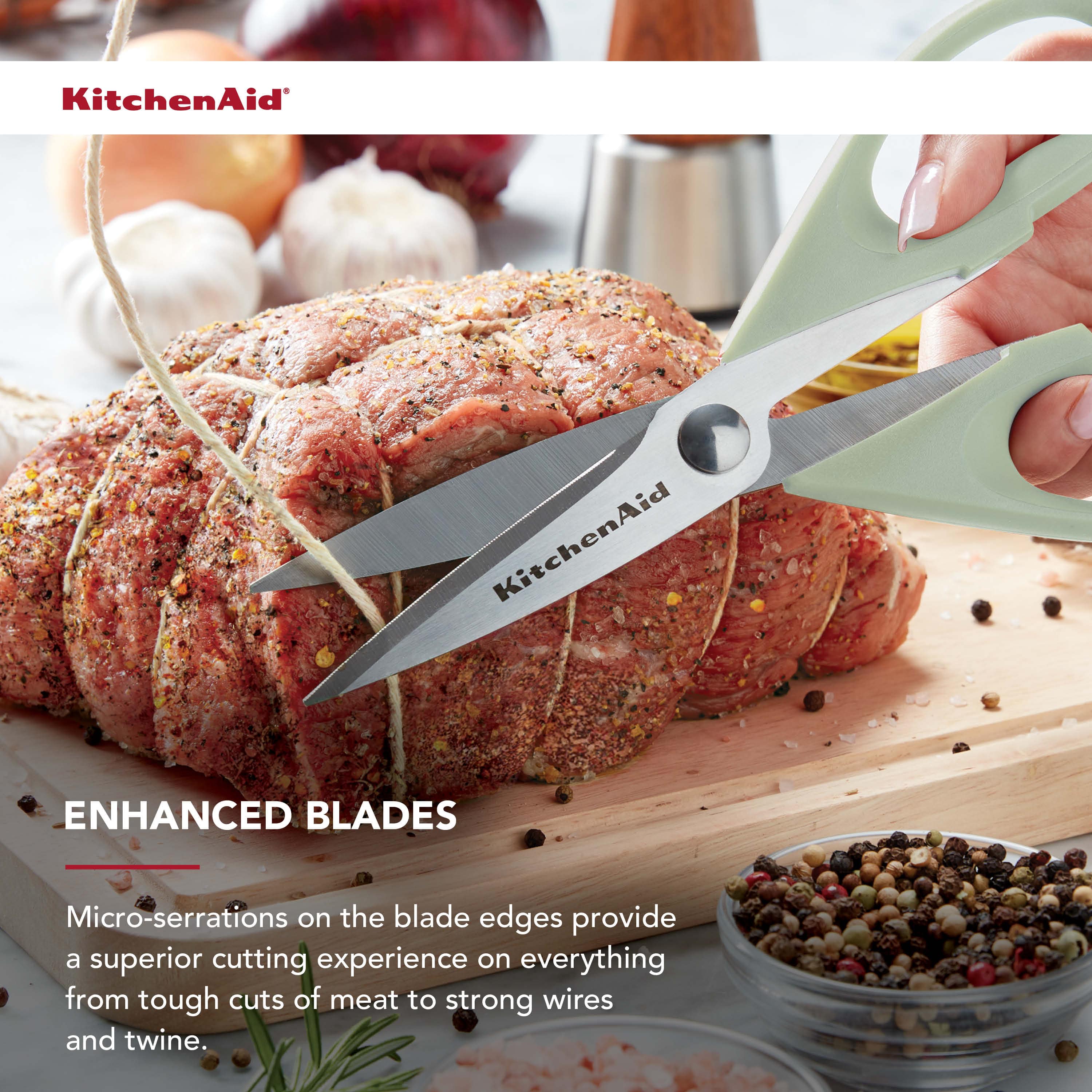 KitchenAid All Purpose Kitchen Shears with Protective Sheath for Everyday use, Dishwasher Safe Stainless Steel Scissors with Comfort Grip, 8.72-Inch, Pistachio - Image 5